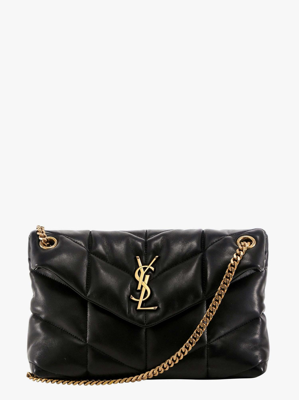 Saint Laurent Loulou puffer axelremsväska i läder med metallmonogram