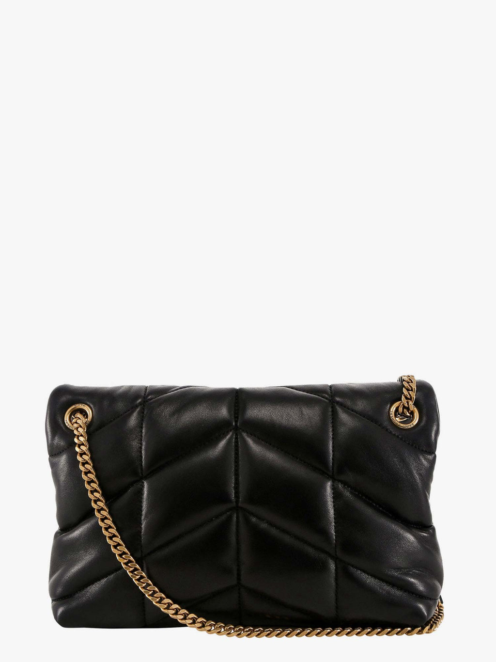 Saint Laurent Loulou puffer axelremsväska i läder med metallmonogram