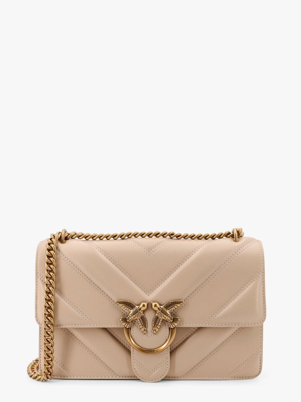 Pinko Love one classic matelassé leather shoulder bag with love birds buckle