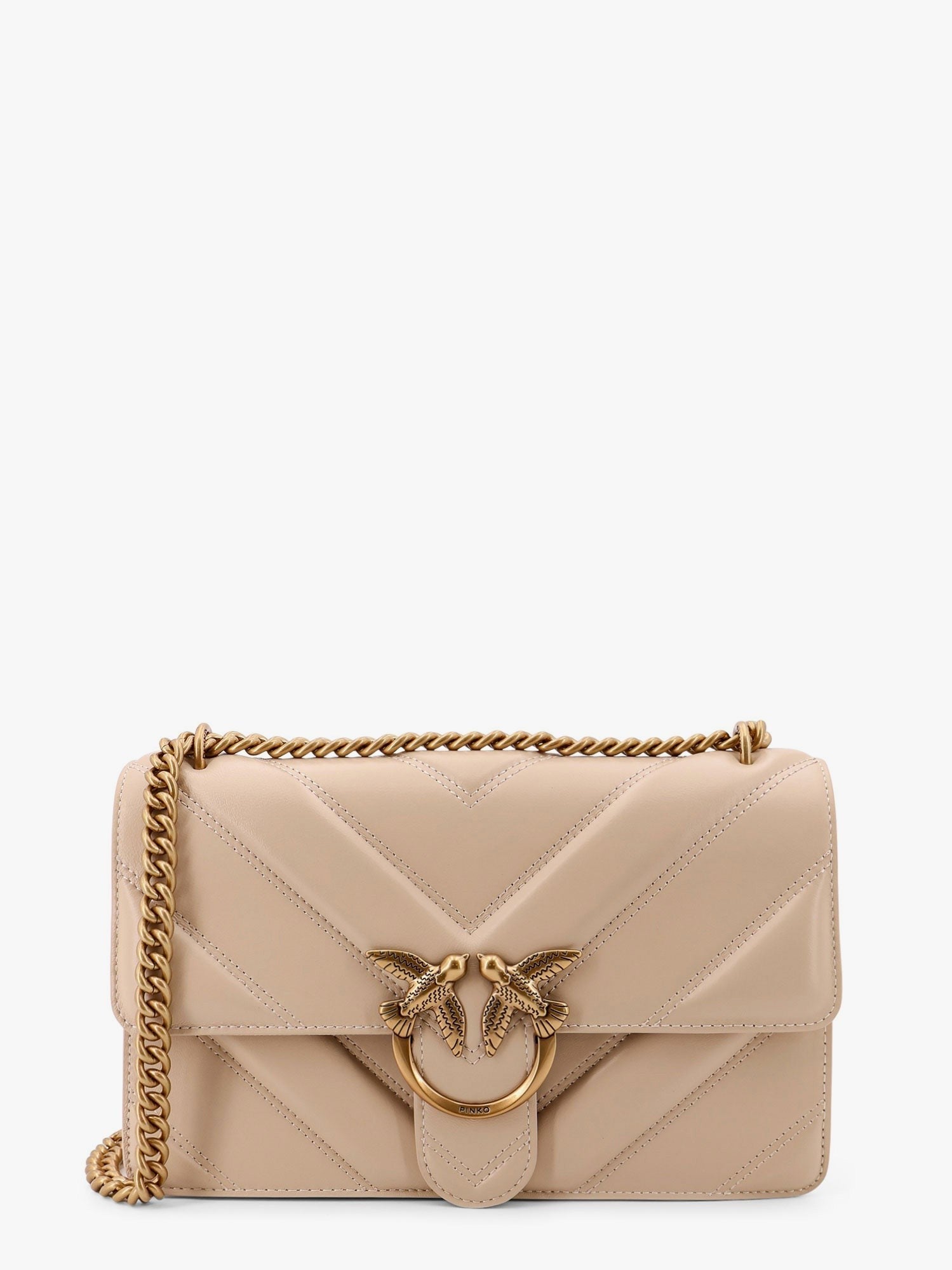 Pinko Love one classic matelassé leather shoulder bag with love birds buckle