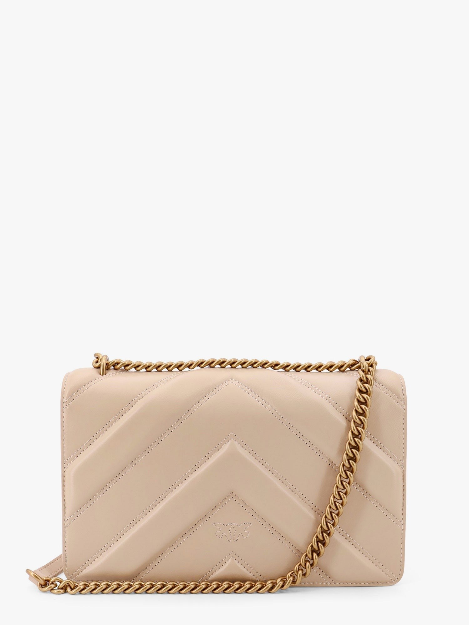 Pinko Love one classic matelassé leather shoulder bag with love birds buckle