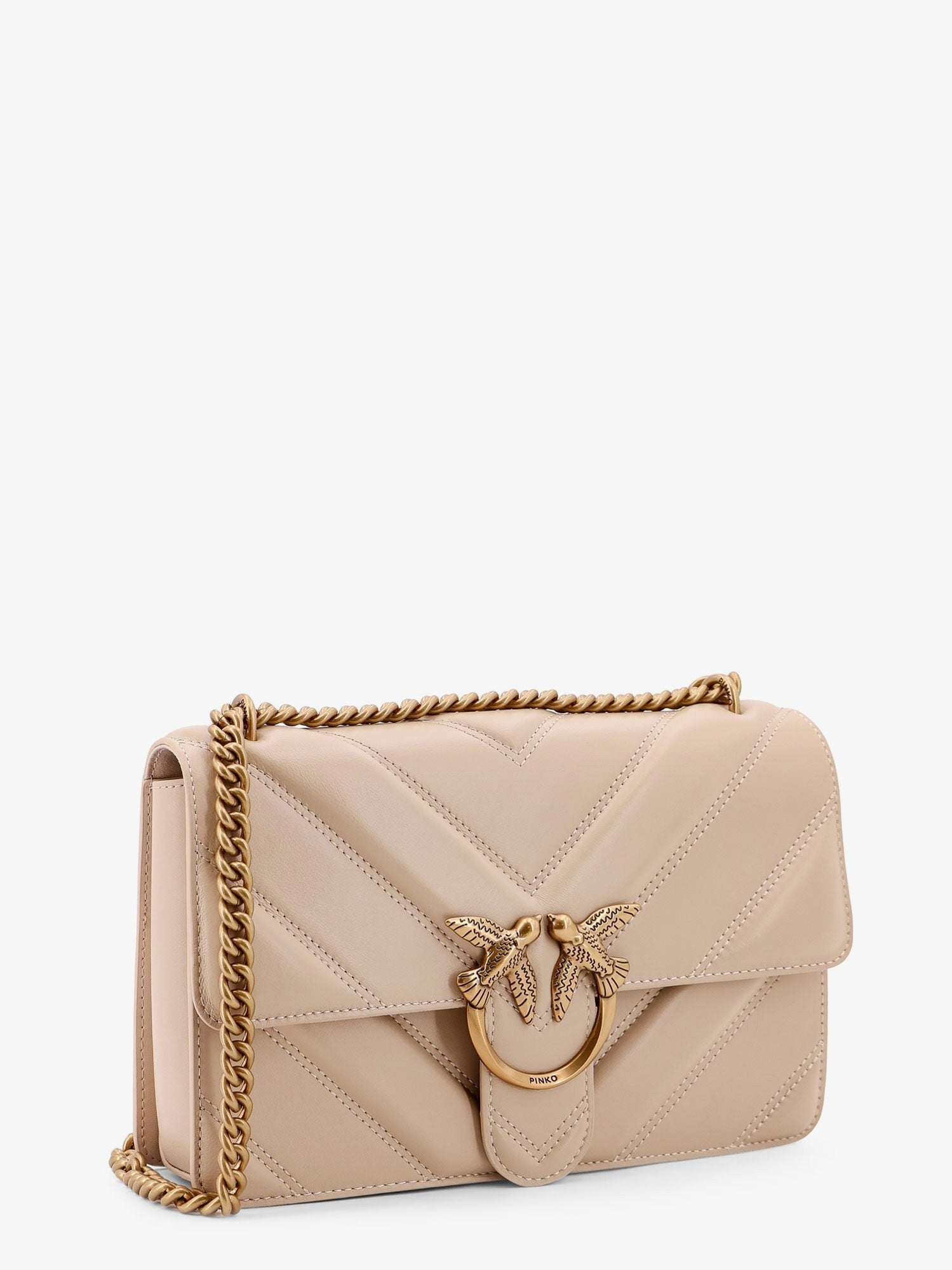 Pinko Love one classic matelassé leather shoulder bag with love birds buckle