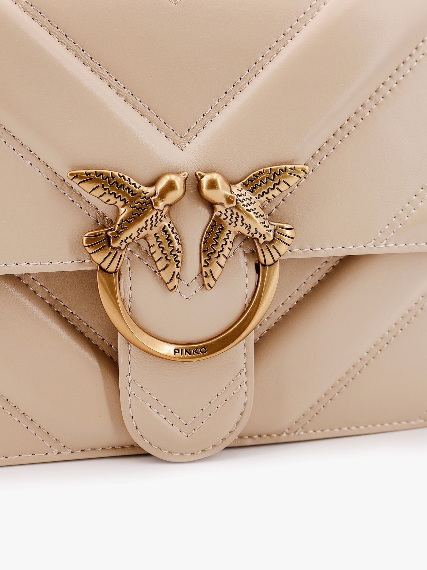 Pinko Love one classic matelassé leather shoulder bag with love birds buckle