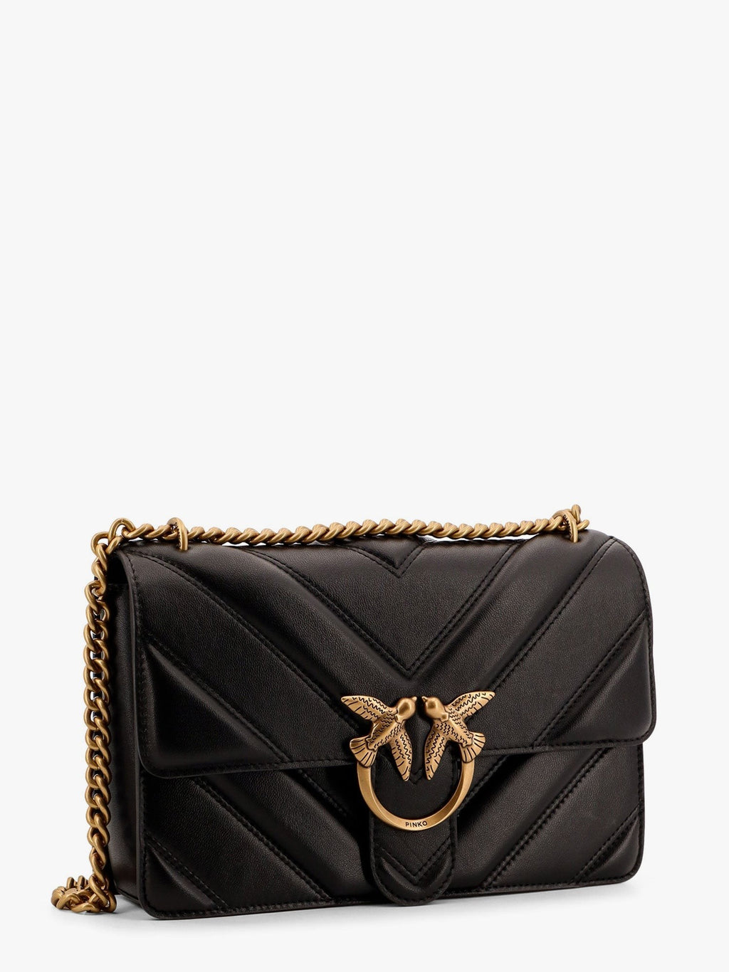 Pinko Love one classic matelassé leather shoulder bag with love birds buckle