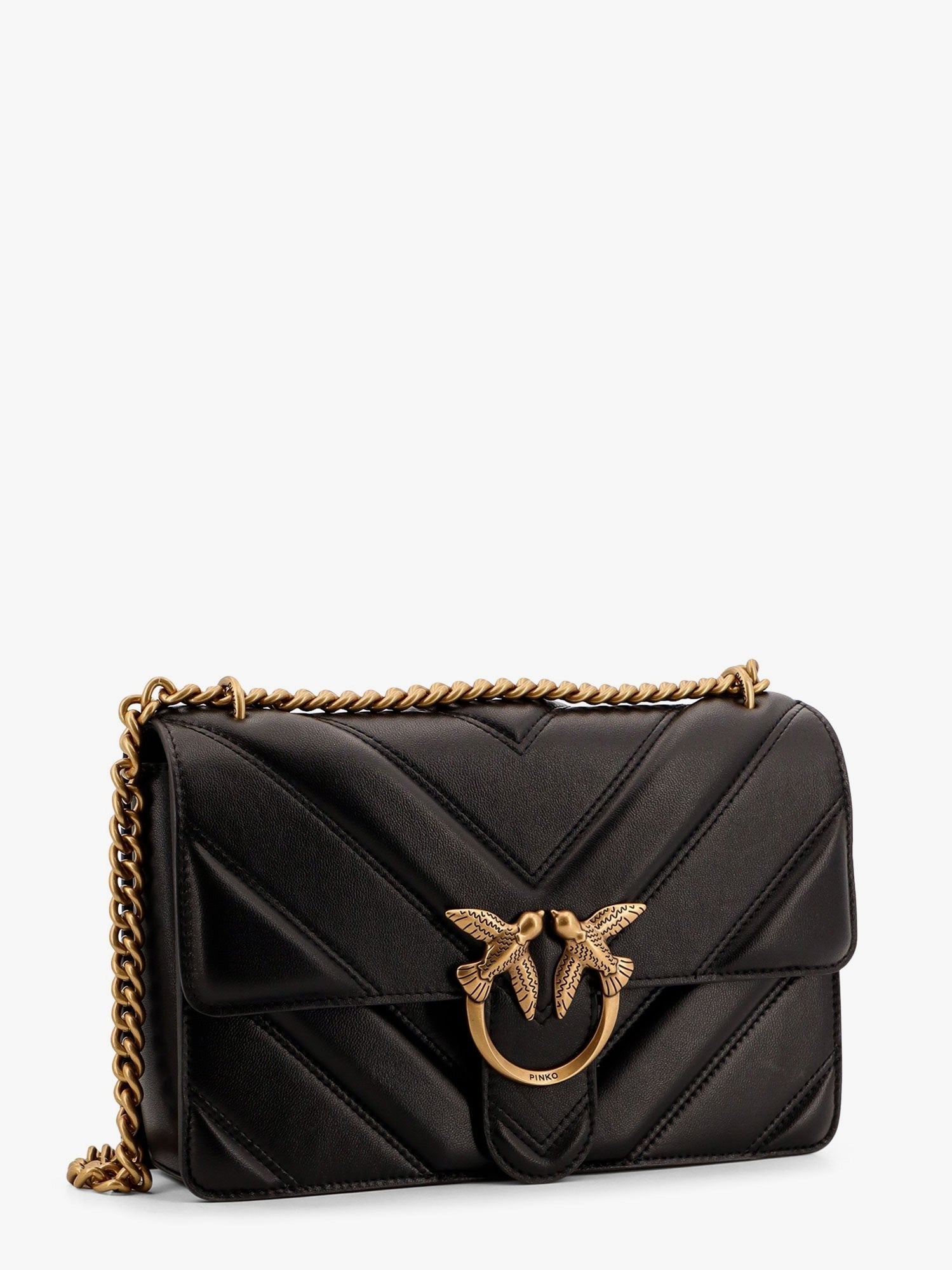 Pinko Love one classic matelassé leather shoulder bag with love birds buckle