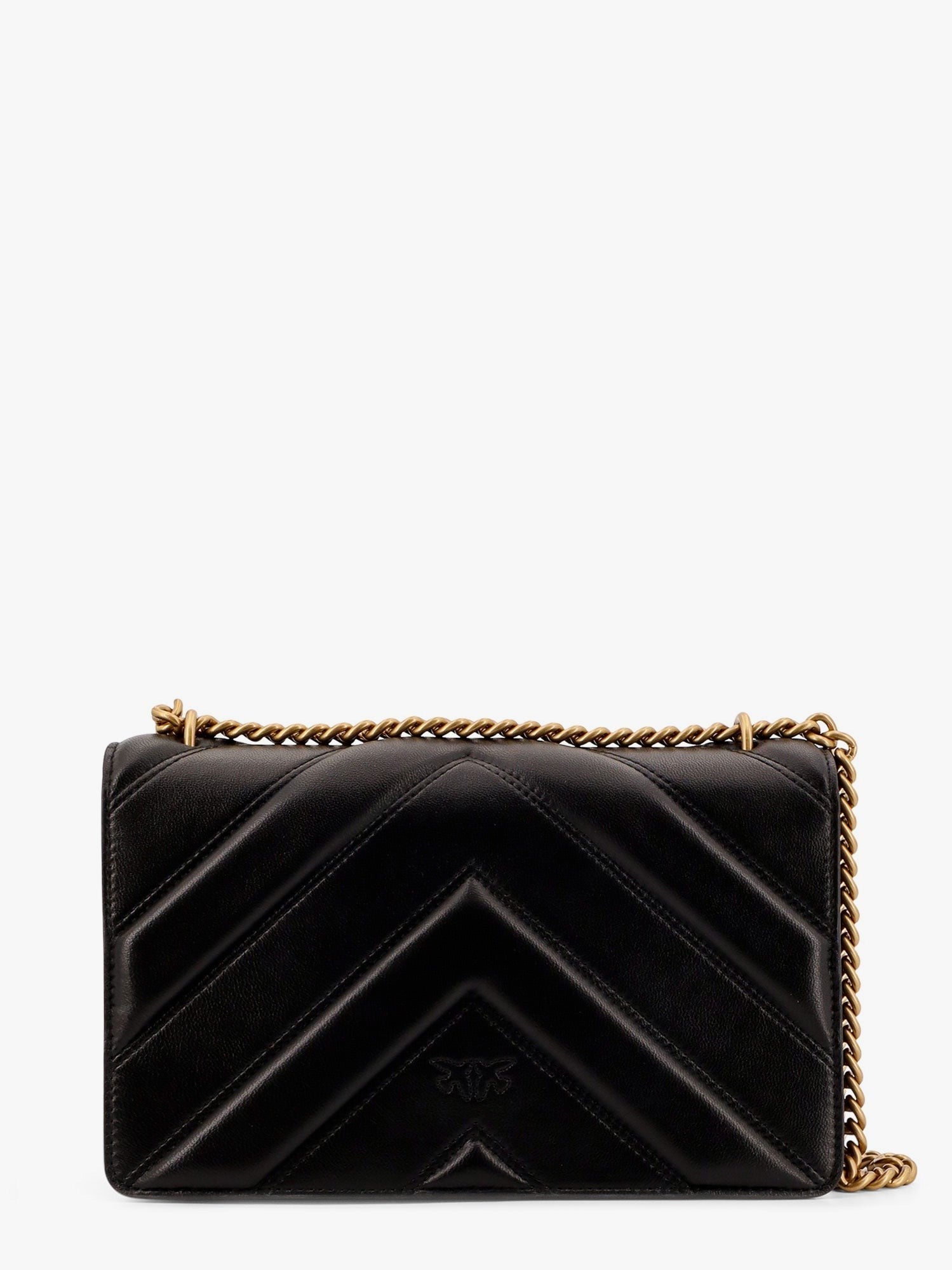 Pinko Love one classic matelassé leather shoulder bag with love birds buckle