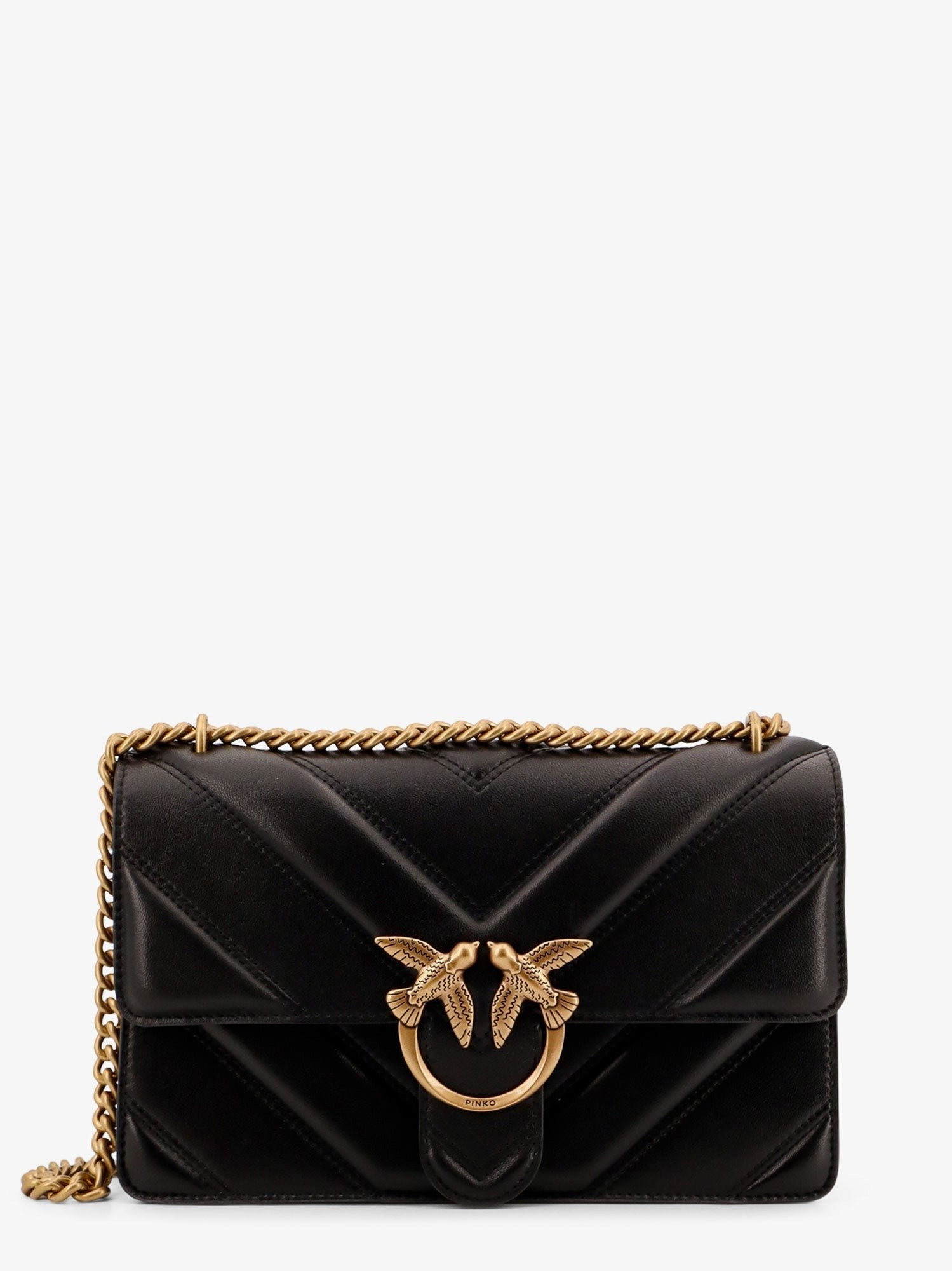 Pinko Love one classic matelassé leather shoulder bag with love birds buckle