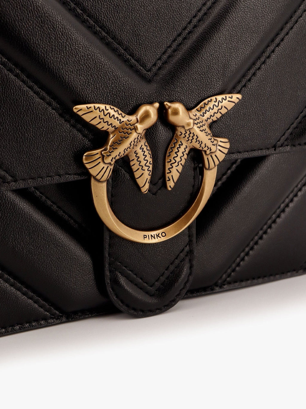 Pinko Love one classic matelassé leather shoulder bag with love birds buckle