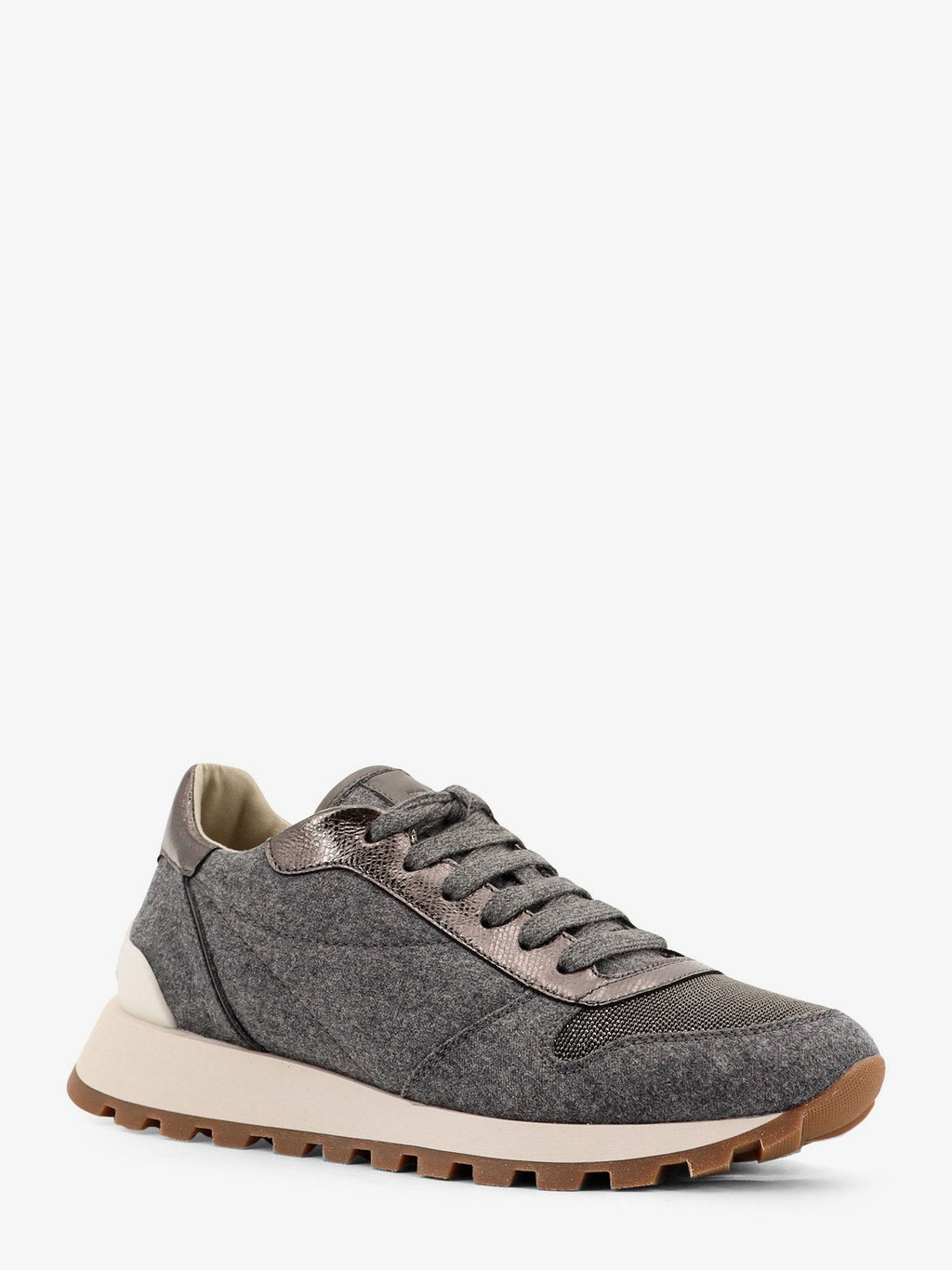 Brunello Cucinelli Low-Top-Sneaker aus Wollflanell mit Lederprofilen