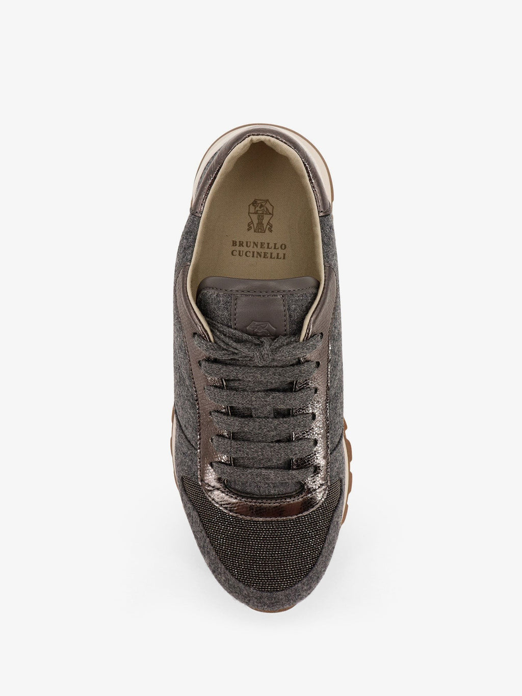 Brunello Cucinelli Low-Top-Sneaker aus Wollflanell mit Lederprofilen