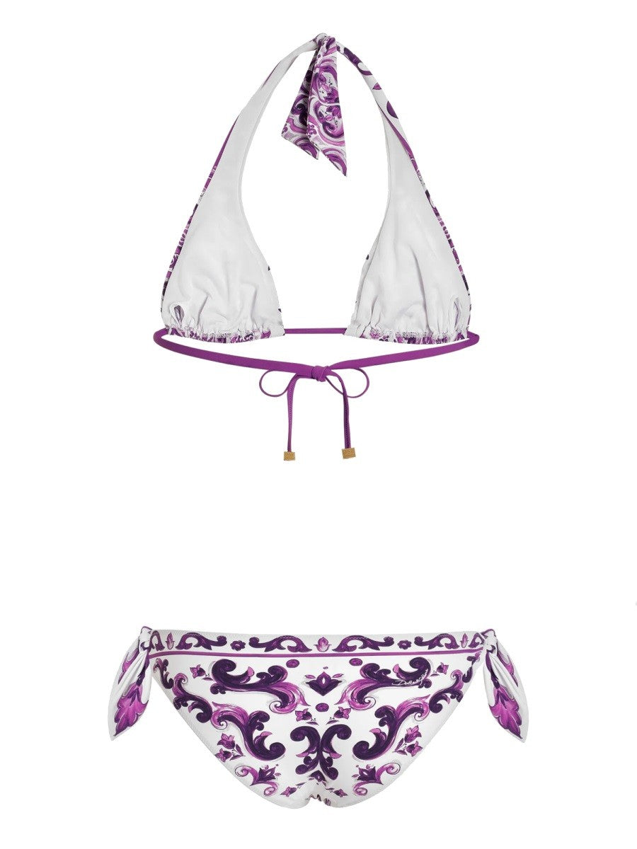 Dolce & Gabbana MAJOLICA PRINT PADDED TRIANGLE BIKINI SWIMSUIT