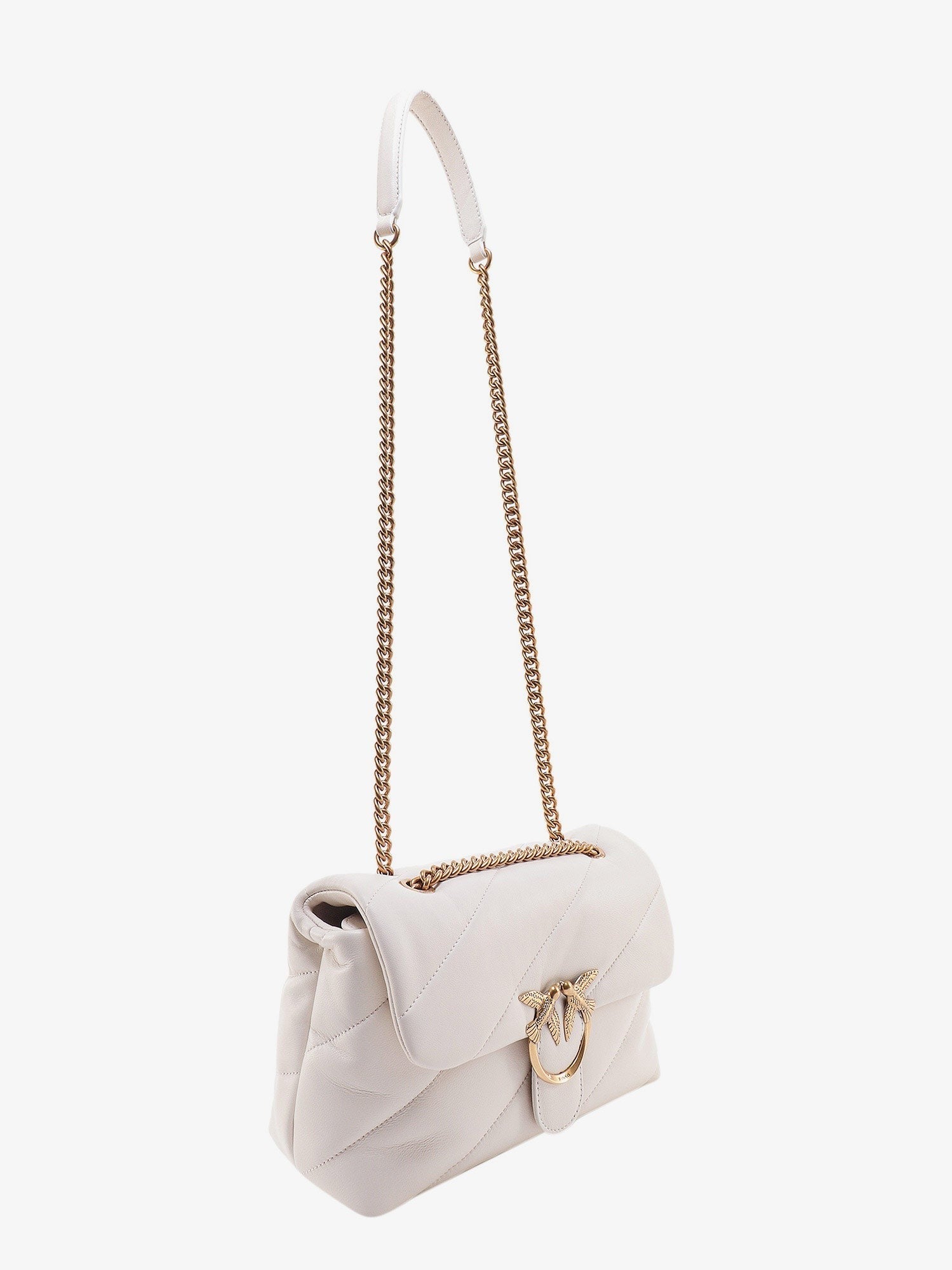 Pinko Matelassé leather shoulder bag with iconic love birds buckle