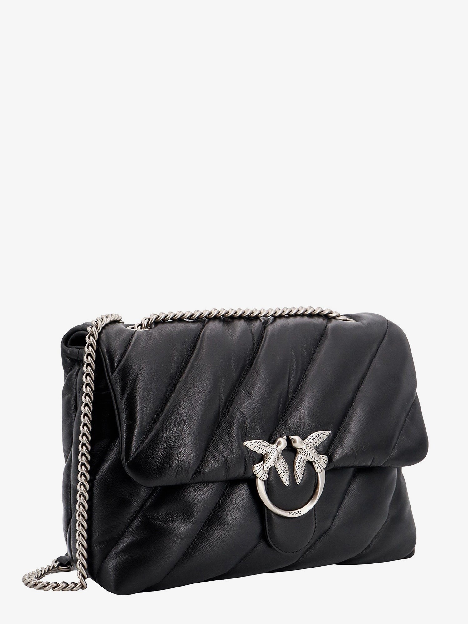 Pinko Matelassé leather shoulder bag with iconic love birds buckle
