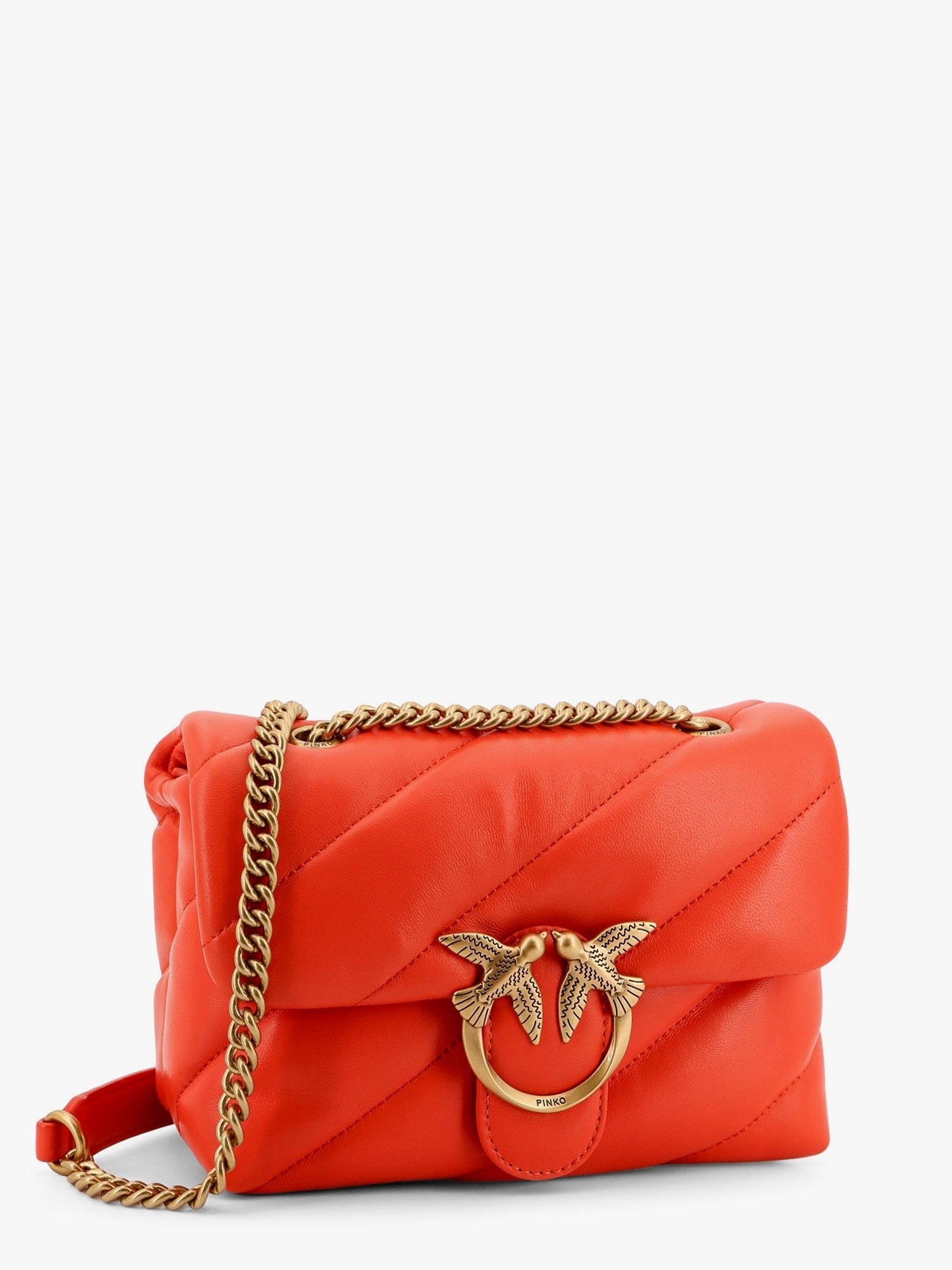 Pinko Matelassé leather shoulder bag with iconic love birds buckle