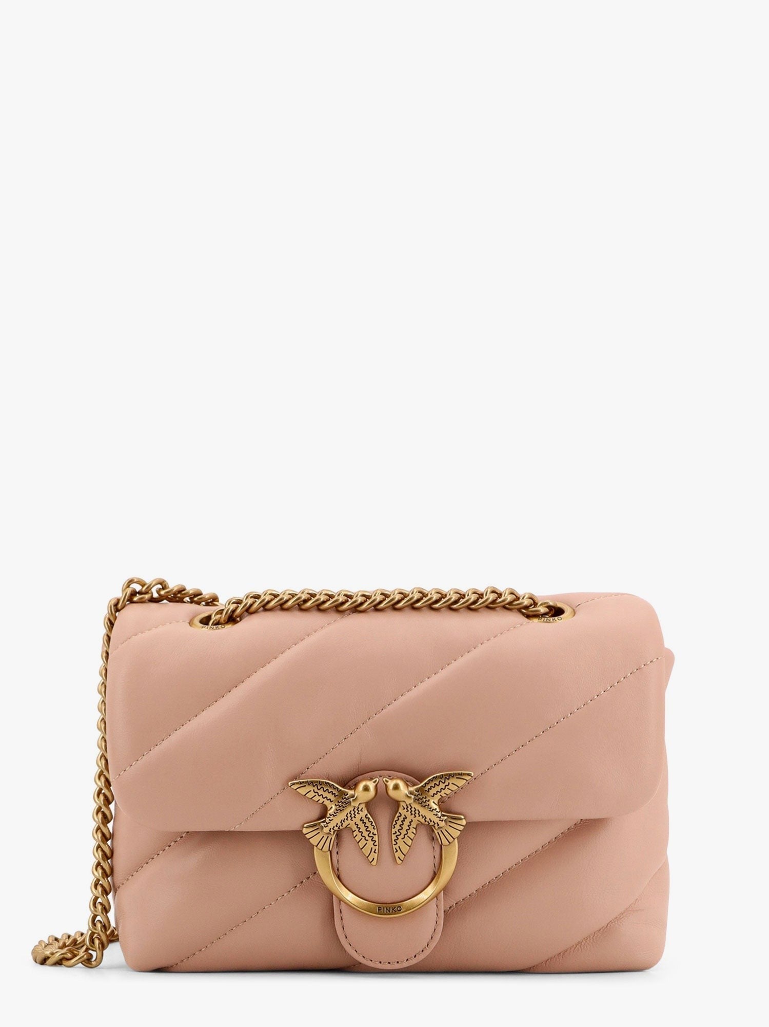 Pinko Matelassé leather shoulder bag with iconic love birds buckle