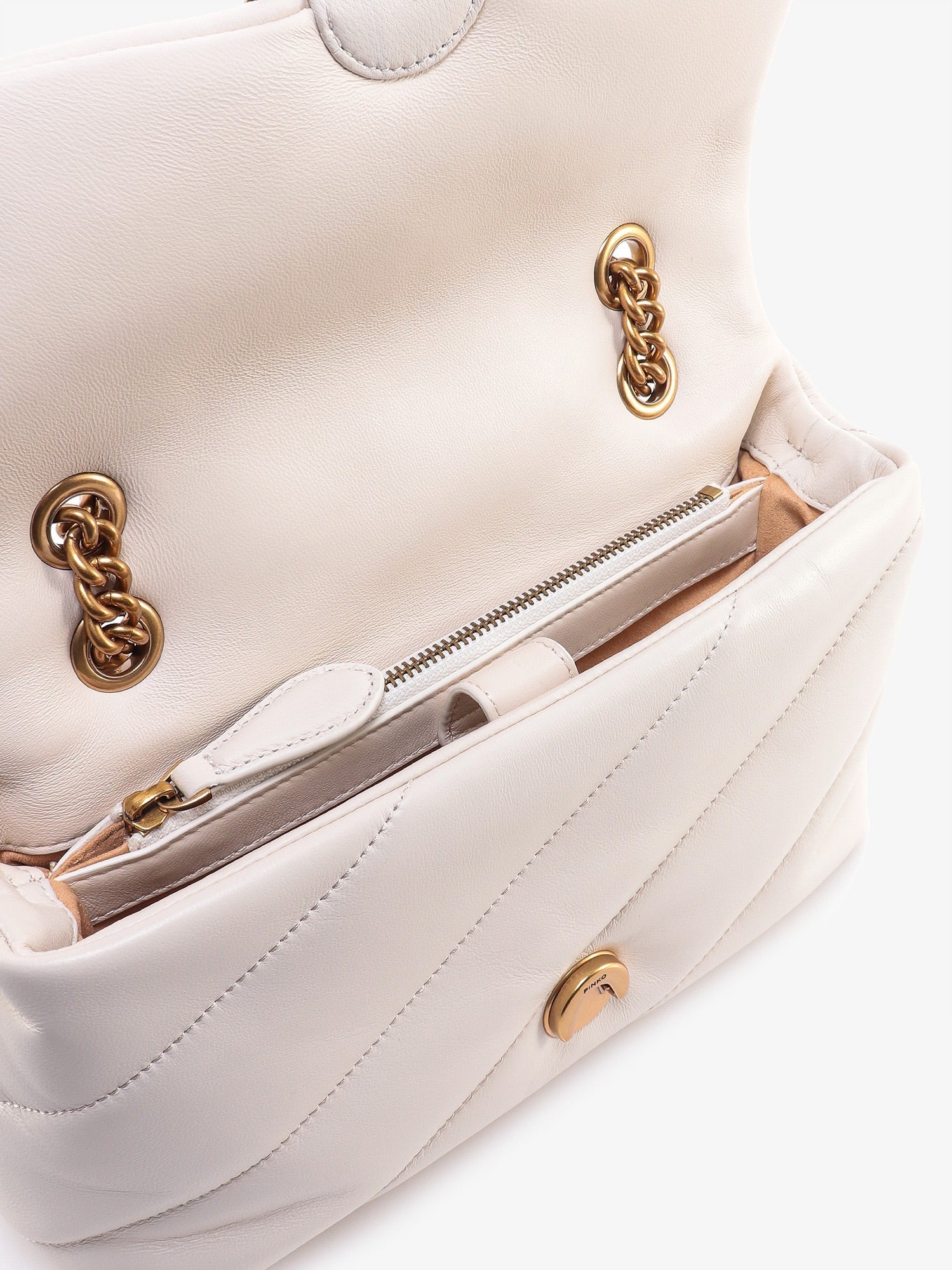 Pinko Matelassé leather shoulder bag with iconic love birds buckle