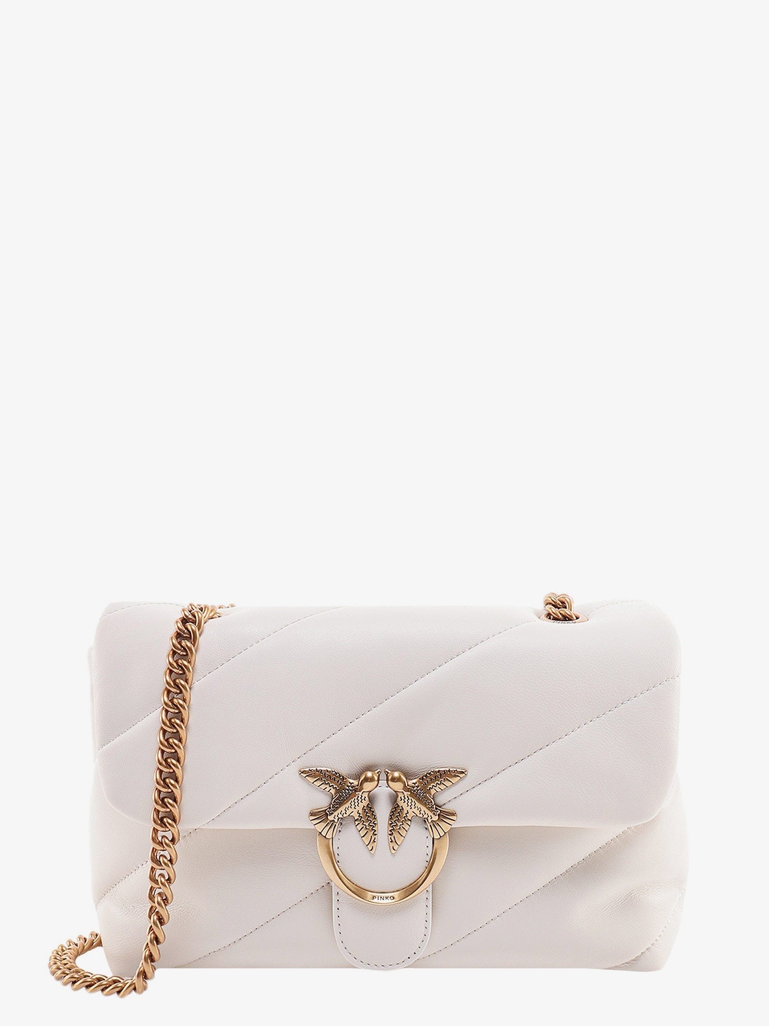 Pinko Matelassé leather shoulder bag with iconic love birds buckle