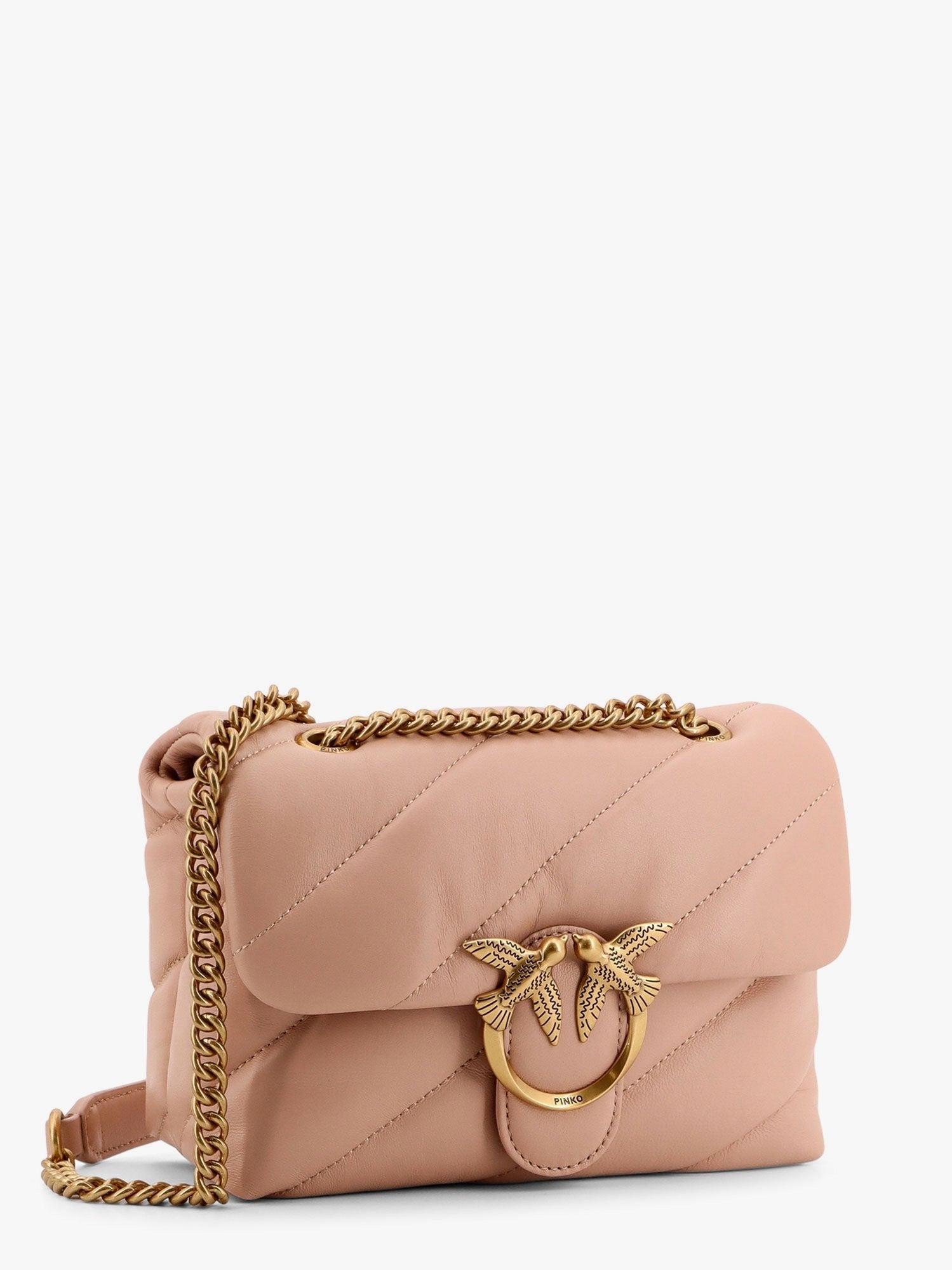 Pinko Matelassé leather shoulder bag with iconic love birds buckle