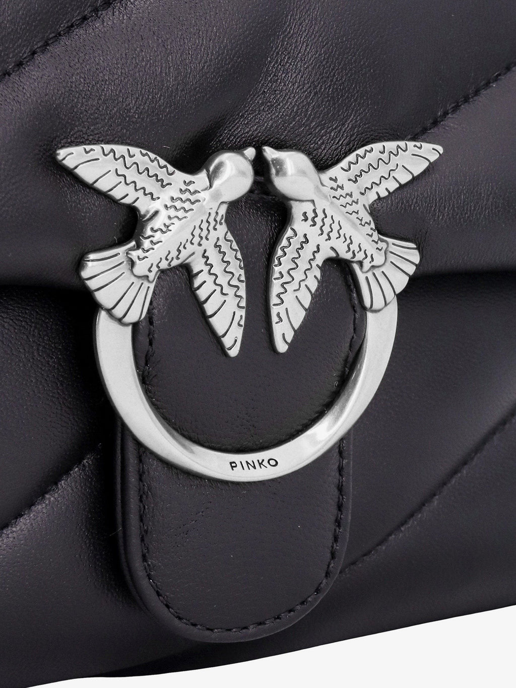 Pinko Matelassé leather shoulder bag with iconic love birds buckle