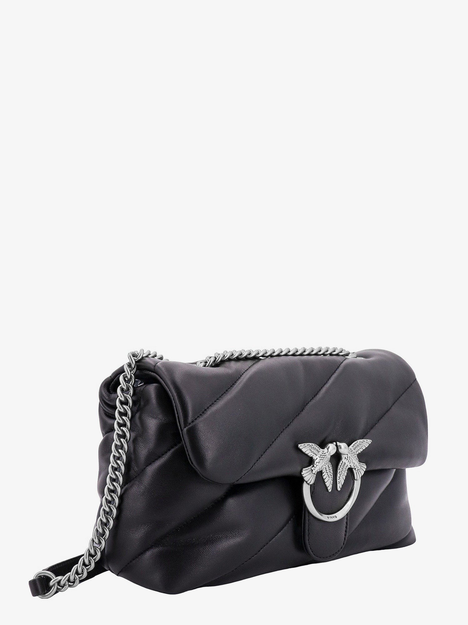 Pinko Matelassé leather shoulder bag with iconic love birds buckle