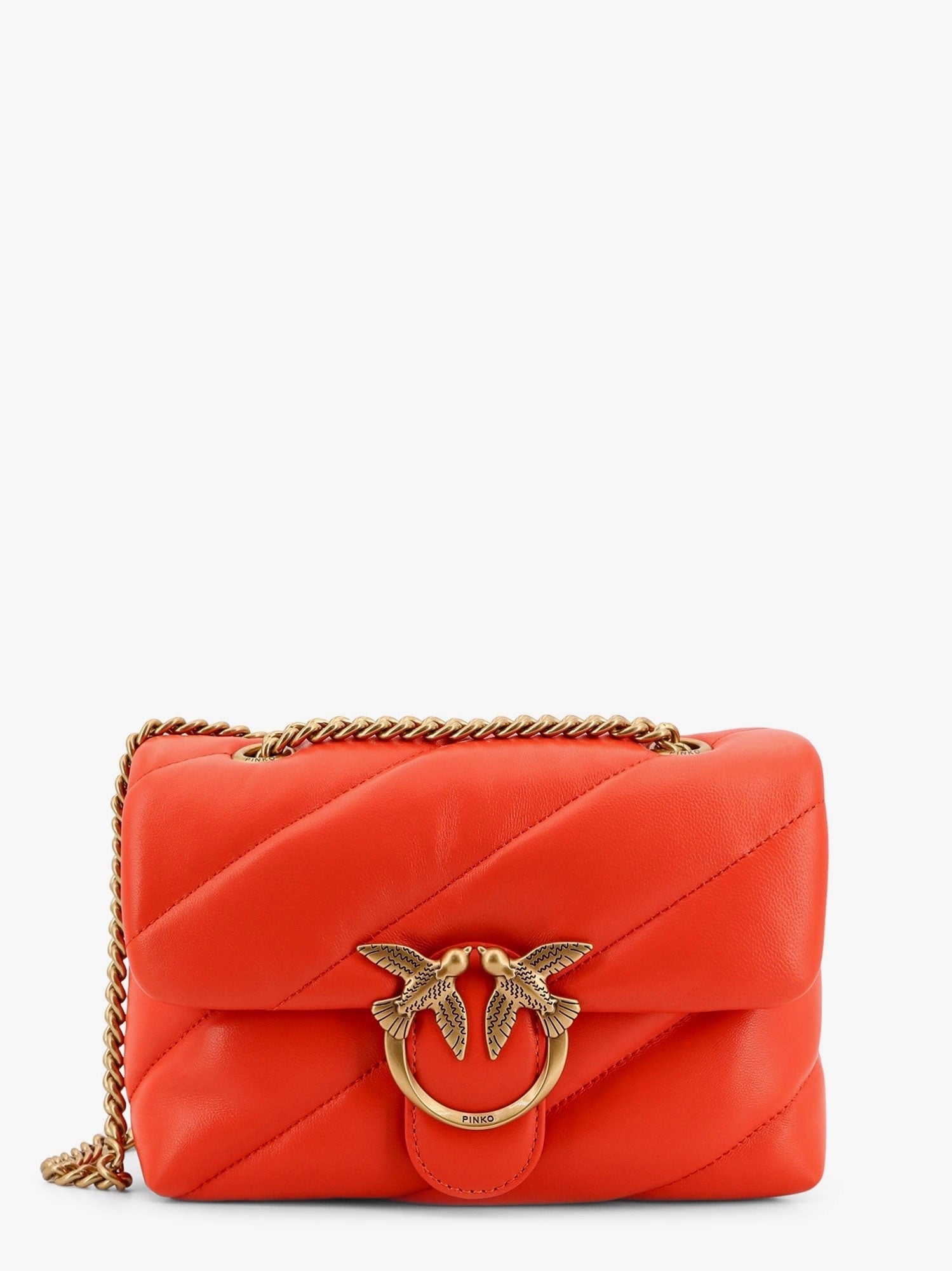 Pinko Matelassé leather shoulder bag with iconic love birds buckle