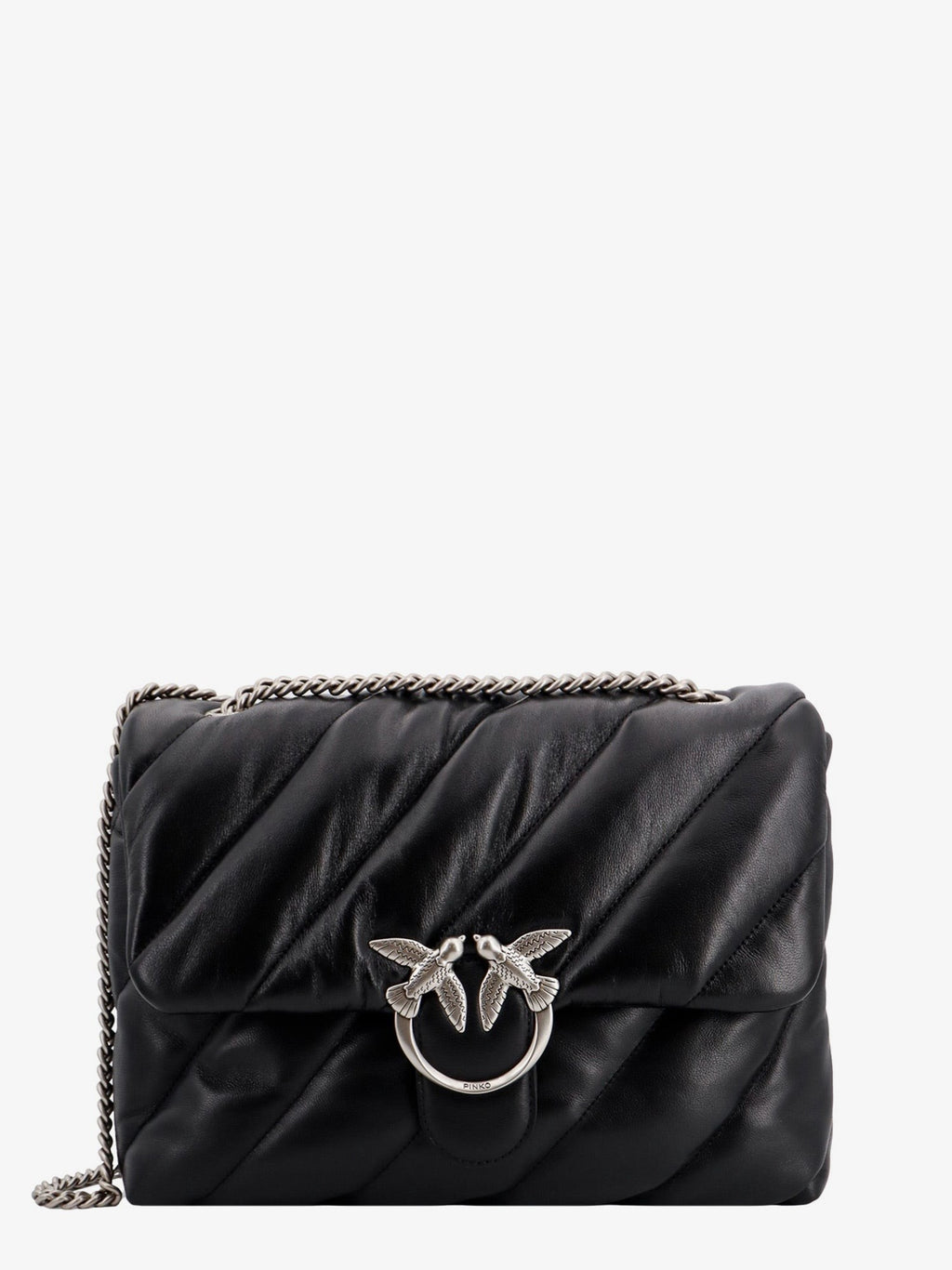 Pinko Matelassé leather shoulder bag with iconic love birds buckle