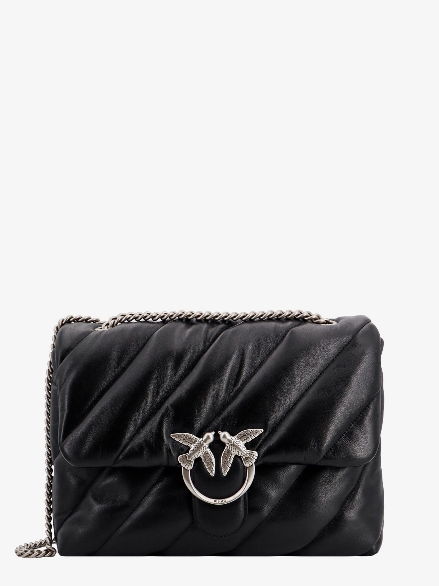 Pinko Matelassé leather shoulder bag with iconic love birds buckle