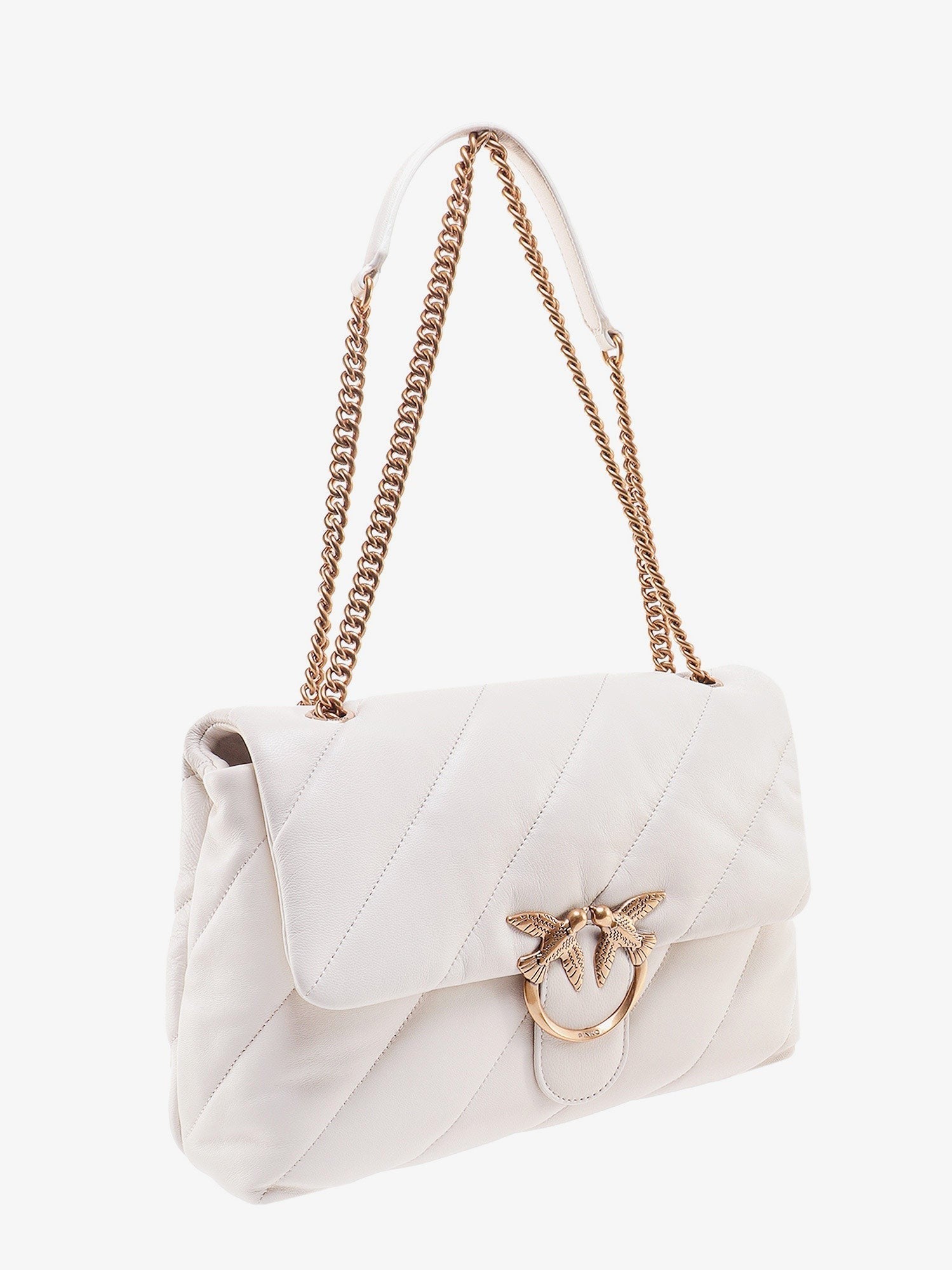 Pinko Matelassé leather shoulder bag with iconic love birds buckle