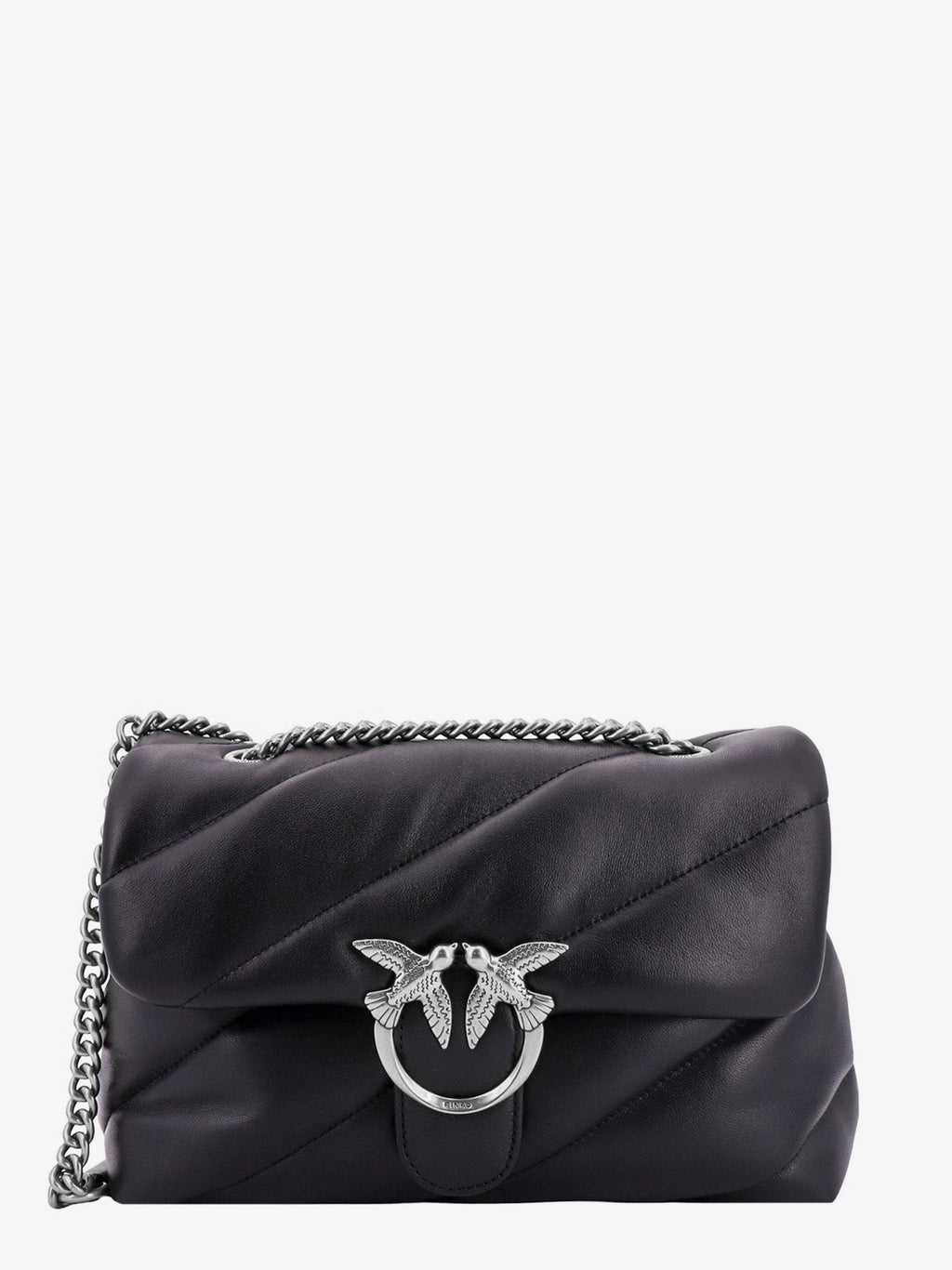 Pinko Matelassé leather shoulder bag with iconic love birds buckle