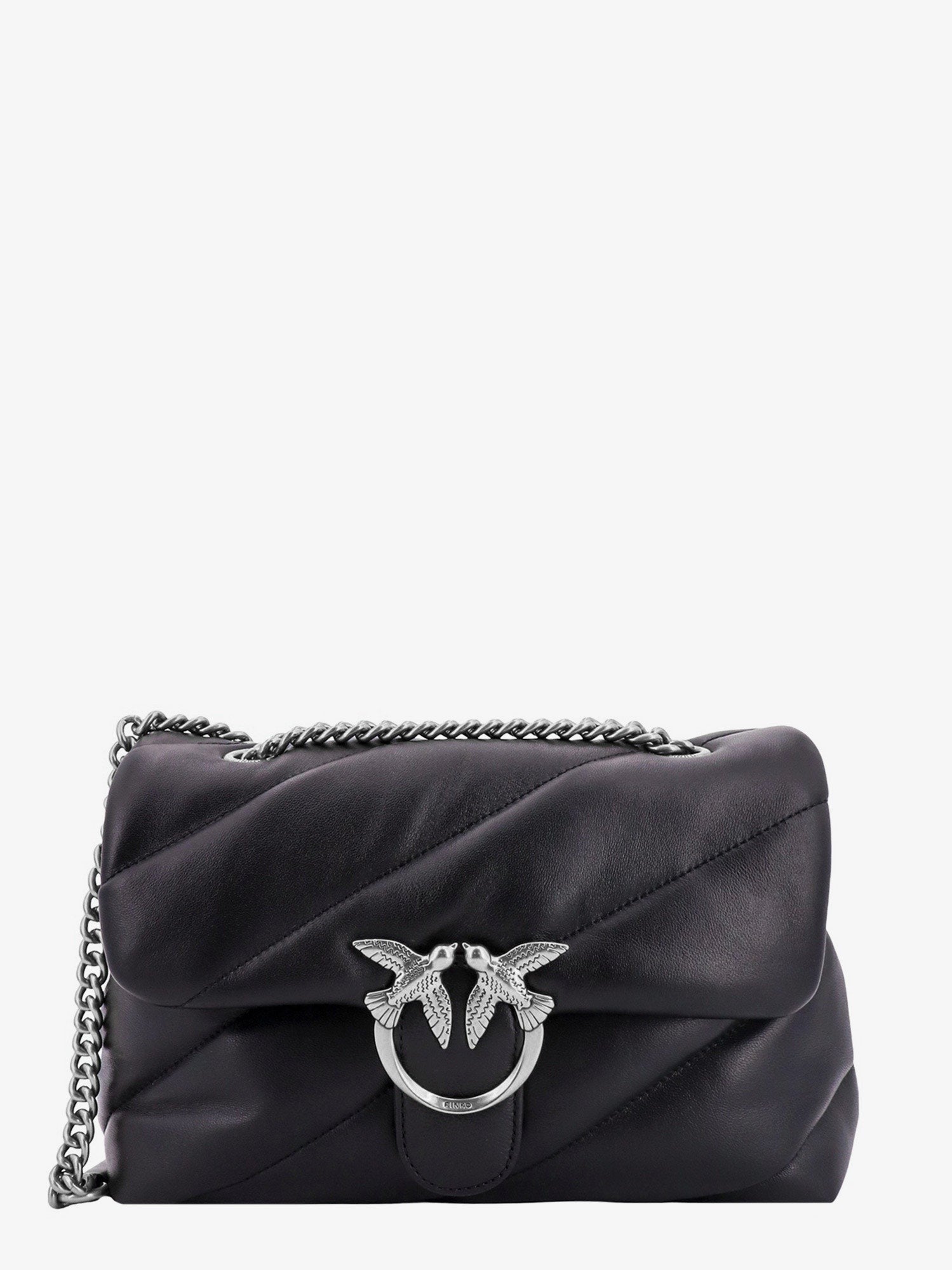 Pinko Matelassé leather shoulder bag with iconic love birds buckle