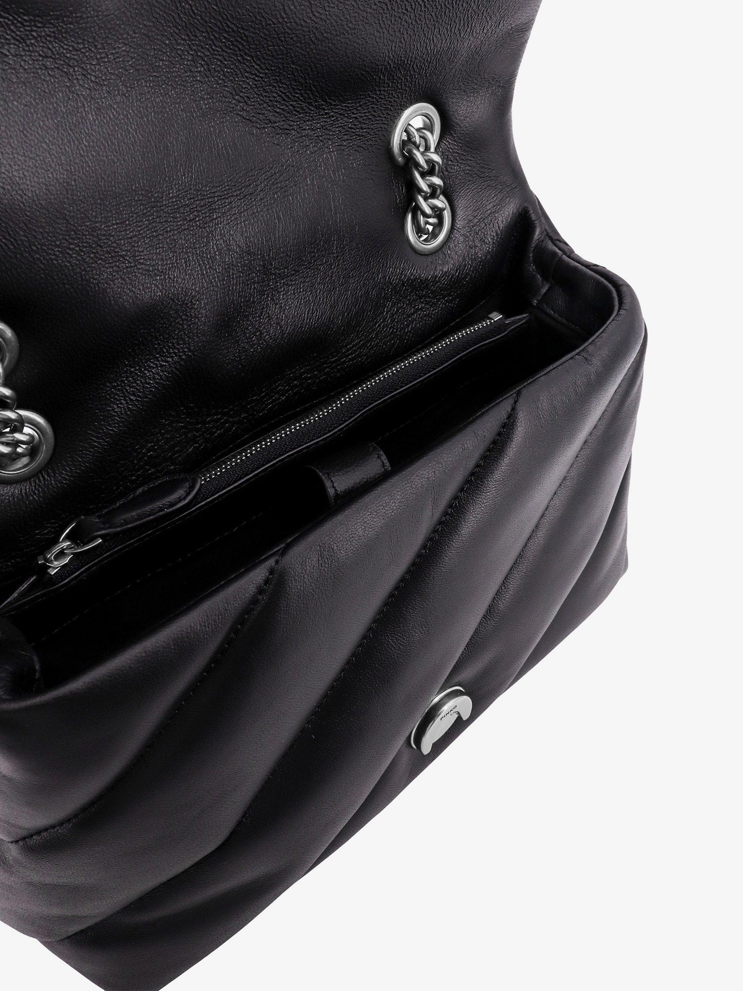 Pinko Matelassé leather shoulder bag with iconic love birds buckle