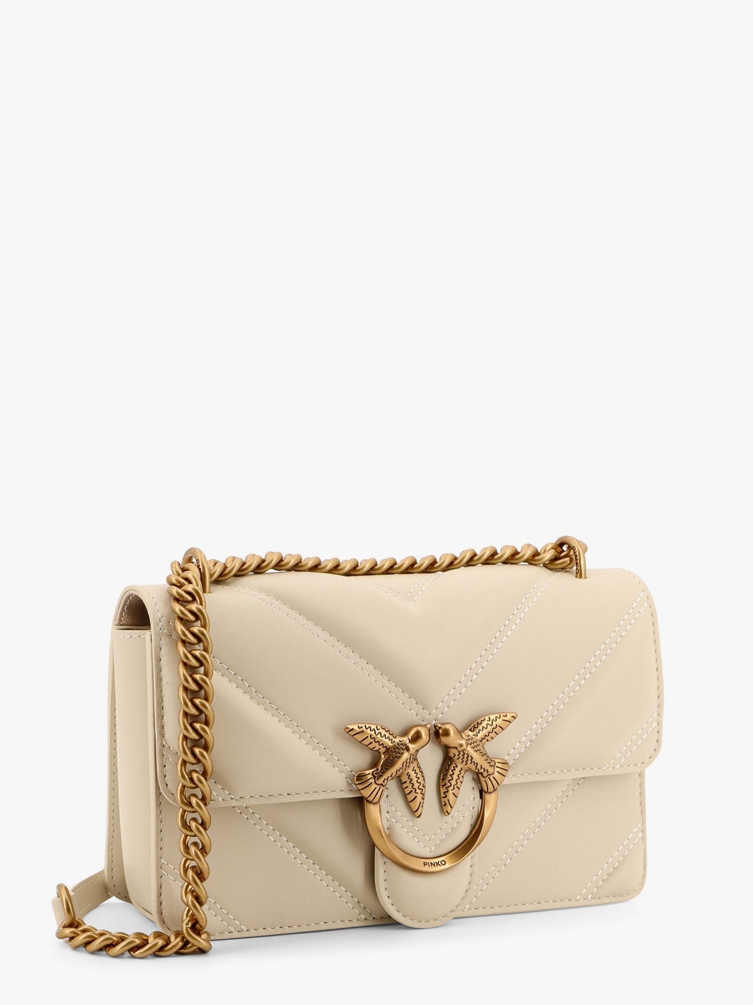 Pinko Matelassé leather shoulder bag with love birds buckle