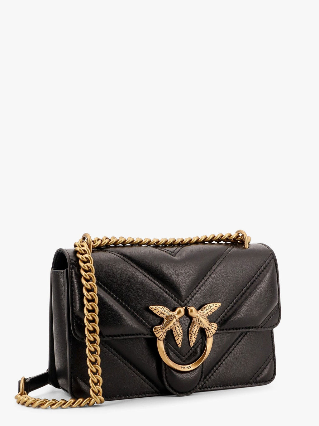 Pinko Matelassé leather shoulder bag with love birds buckle