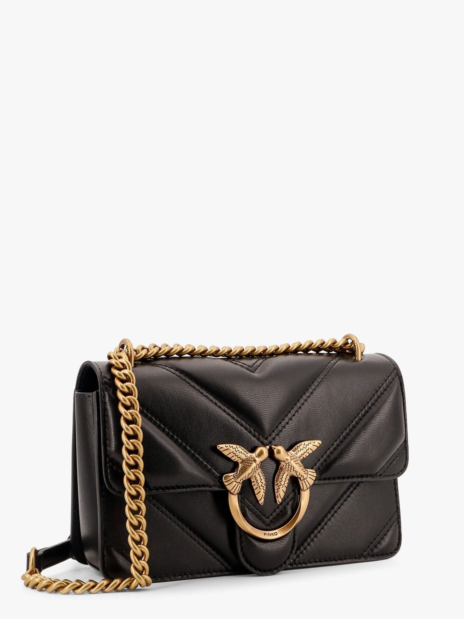 Pinko Matelassé leather shoulder bag with love birds buckle