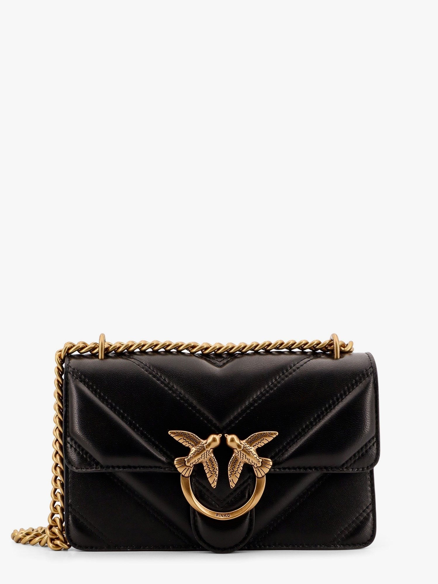 Pinko Matelassé leather shoulder bag with love birds buckle