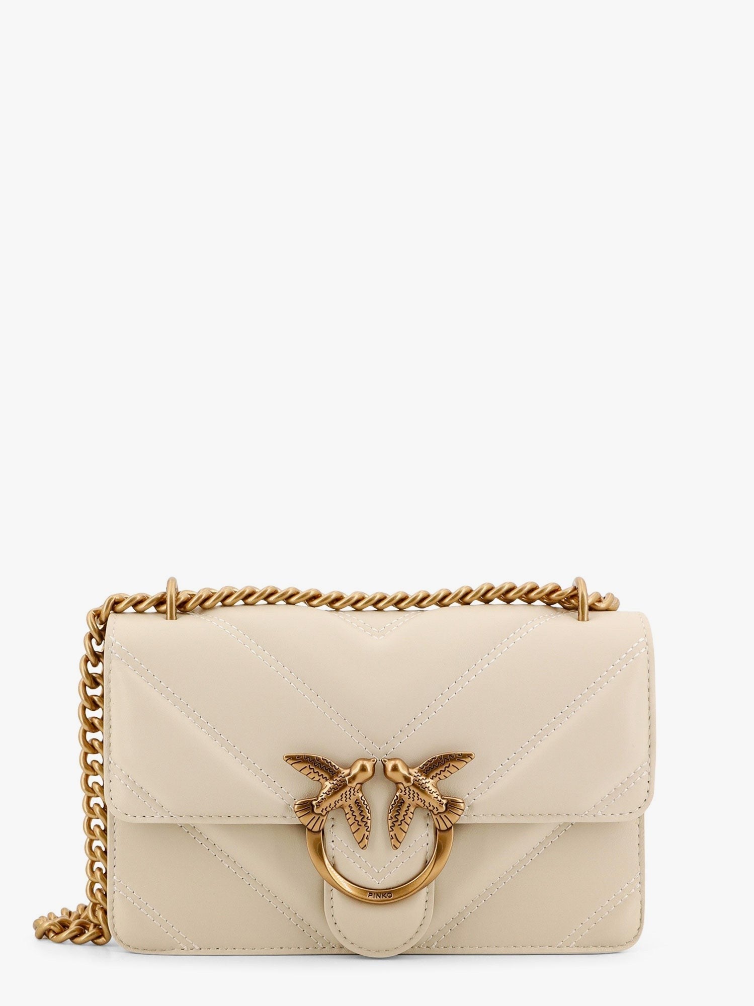 Pinko Matelassé leather shoulder bag with love birds buckle