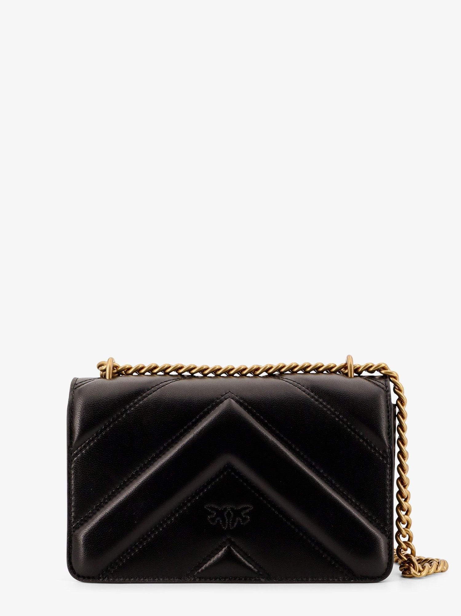 Pinko Matelassé leather shoulder bag with love birds buckle