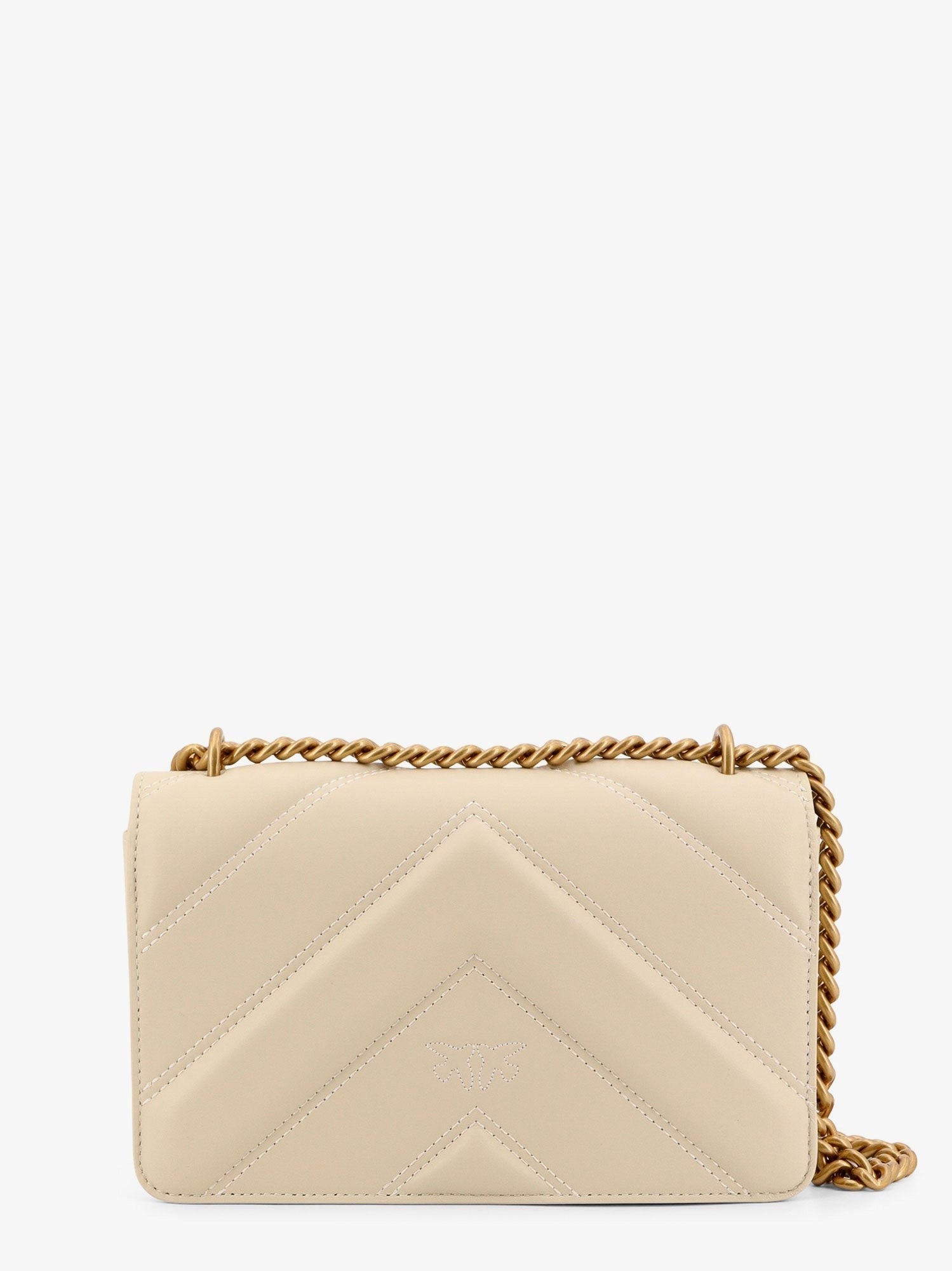 Pinko Matelassé leather shoulder bag with love birds buckle