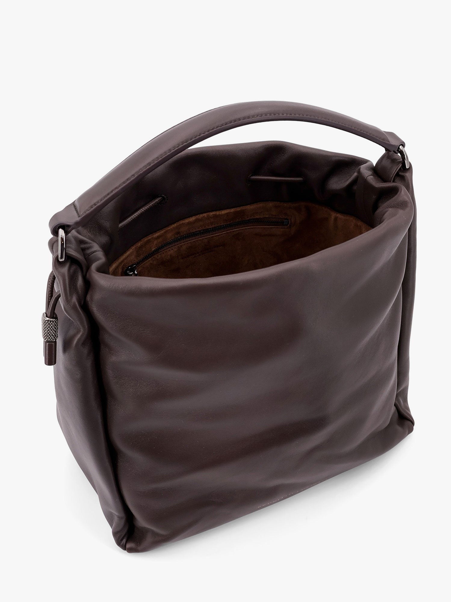Brunello Cucinelli Mellow Bucket Lederhandtasche mit Monili-Detail