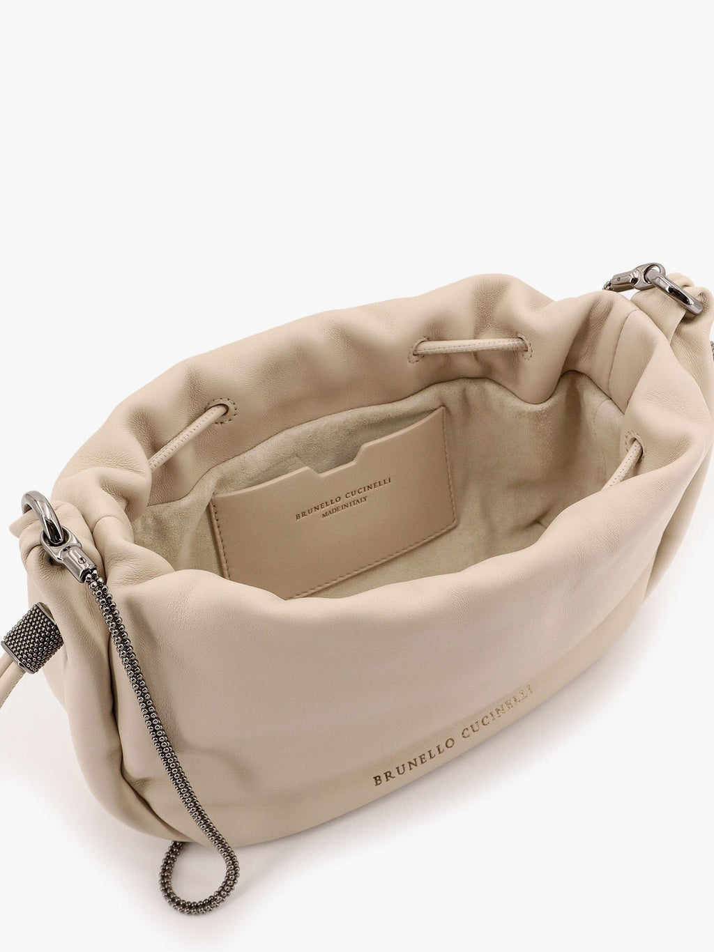 Brunello Cucinelli Mala de balde mini Mellow em pele macia com corrente preciosa