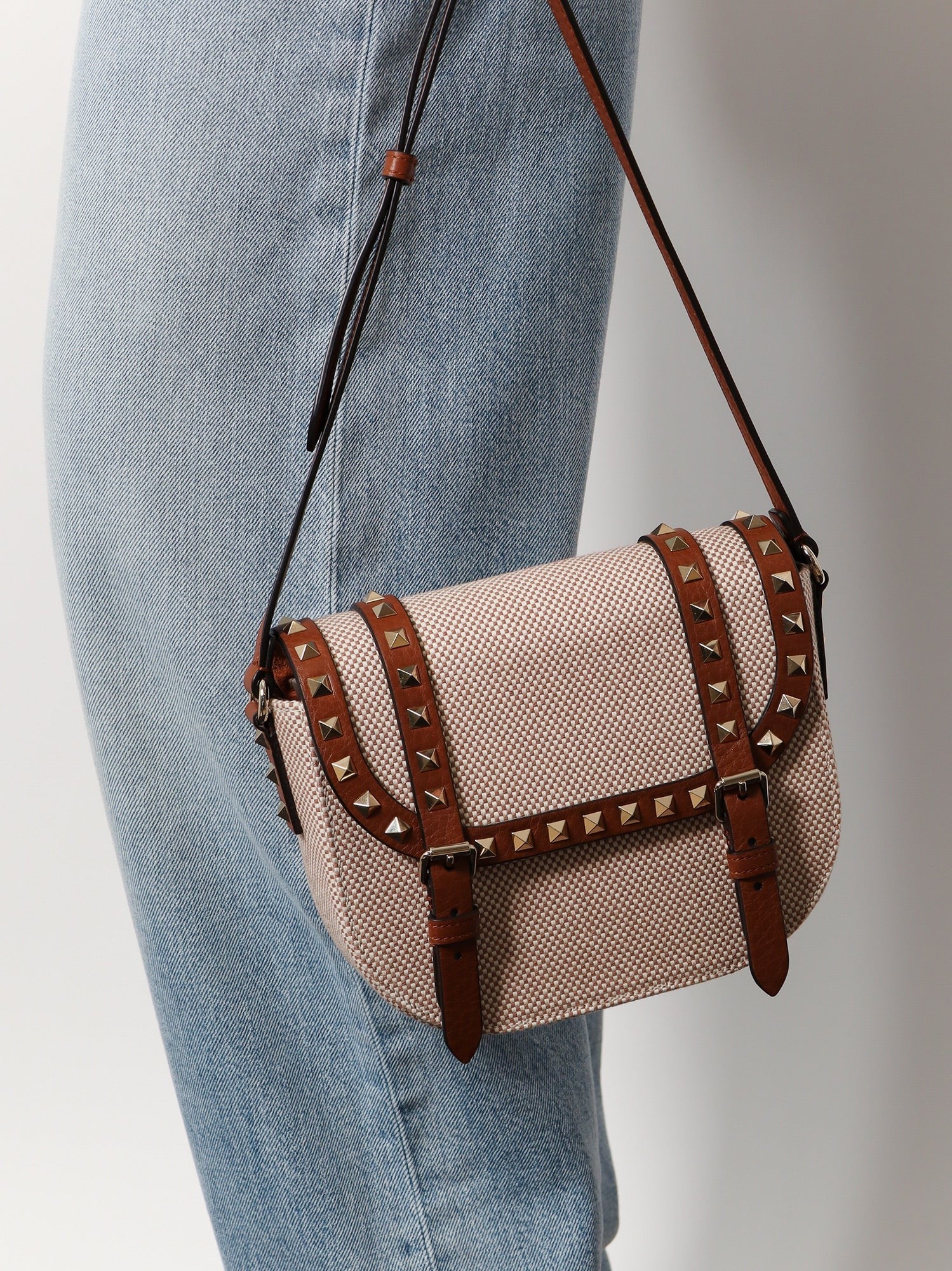 Valentino Garavani Messenger rockstud fabric and leather shoulder bag