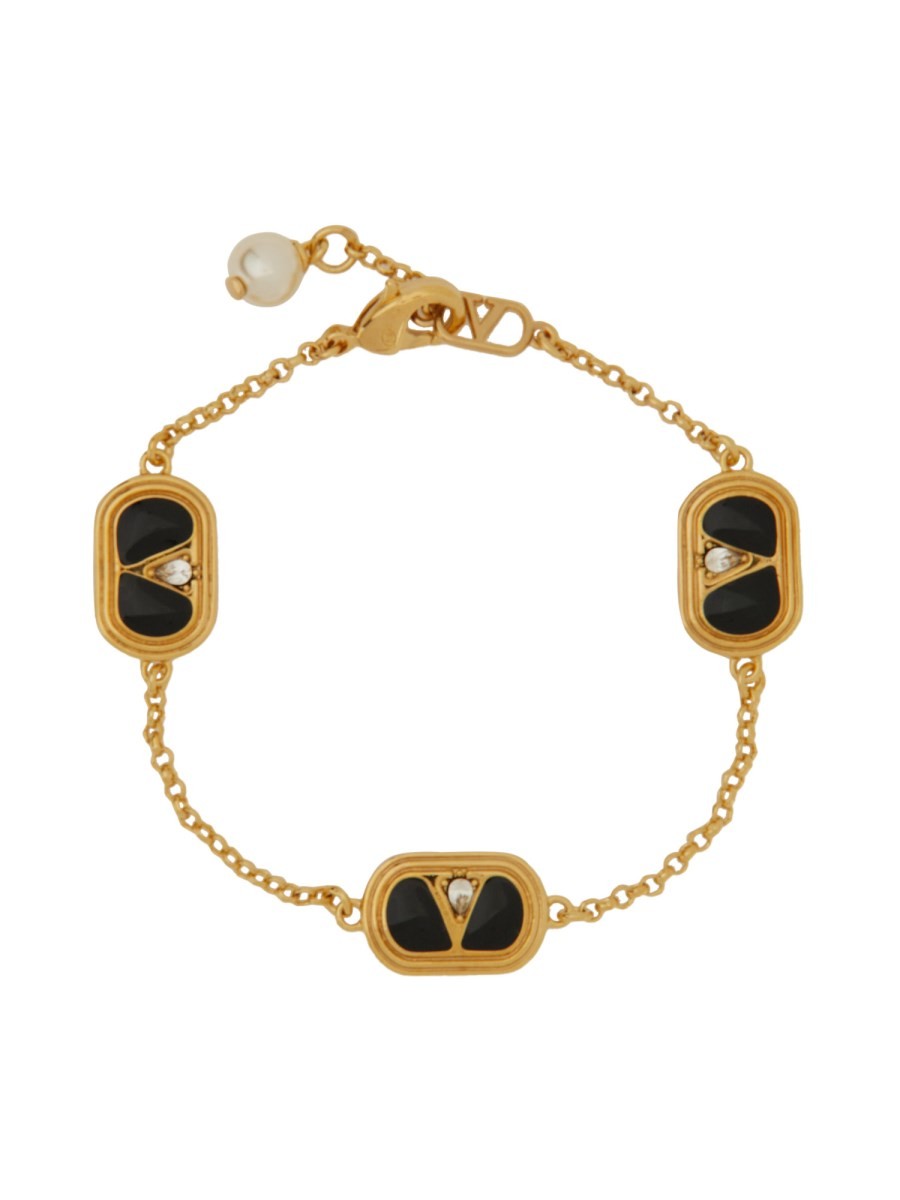 Valentino Garavani BRACELET "OVALETTE" EN MÉTAL, ÉMAIL, CRISTAL ET PERLE SWAROVSKI®