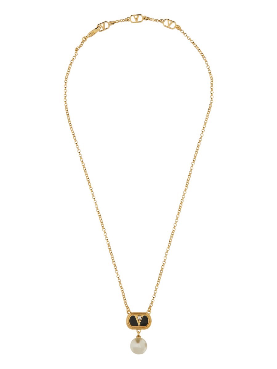 Valentino Garavani COLLIER EN MÉTAL "OVALETTE" AVEC ÉMAIL, CRISTAL ET PERLE SWAROVSKI®