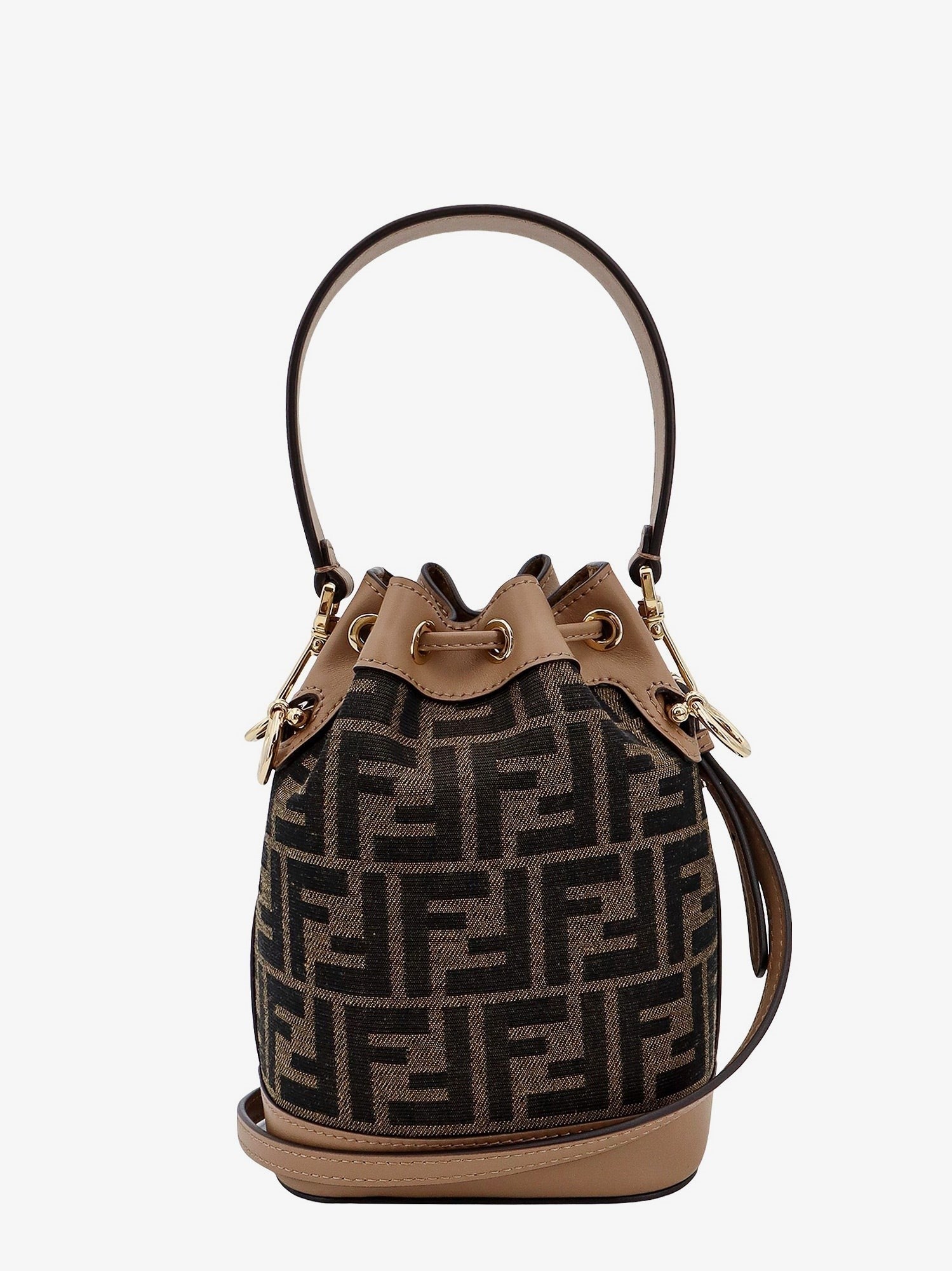 Fendi Mini Mon Tresor FF jacquard fabric and leather bucket bag