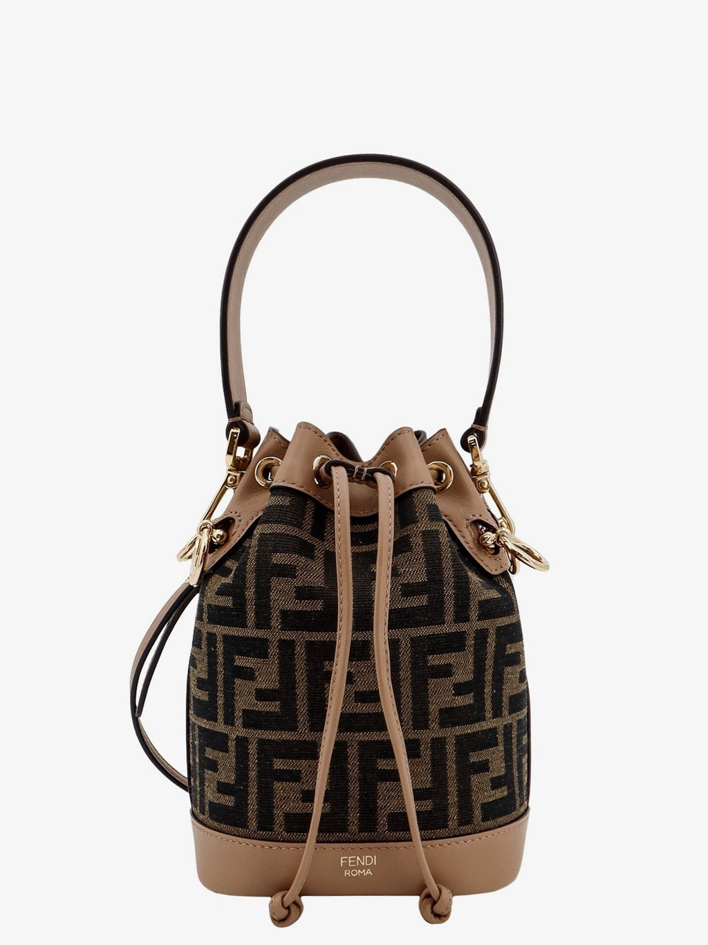 Fendi Mini Mon Tresor FF jacquard fabric and leather bucket bag