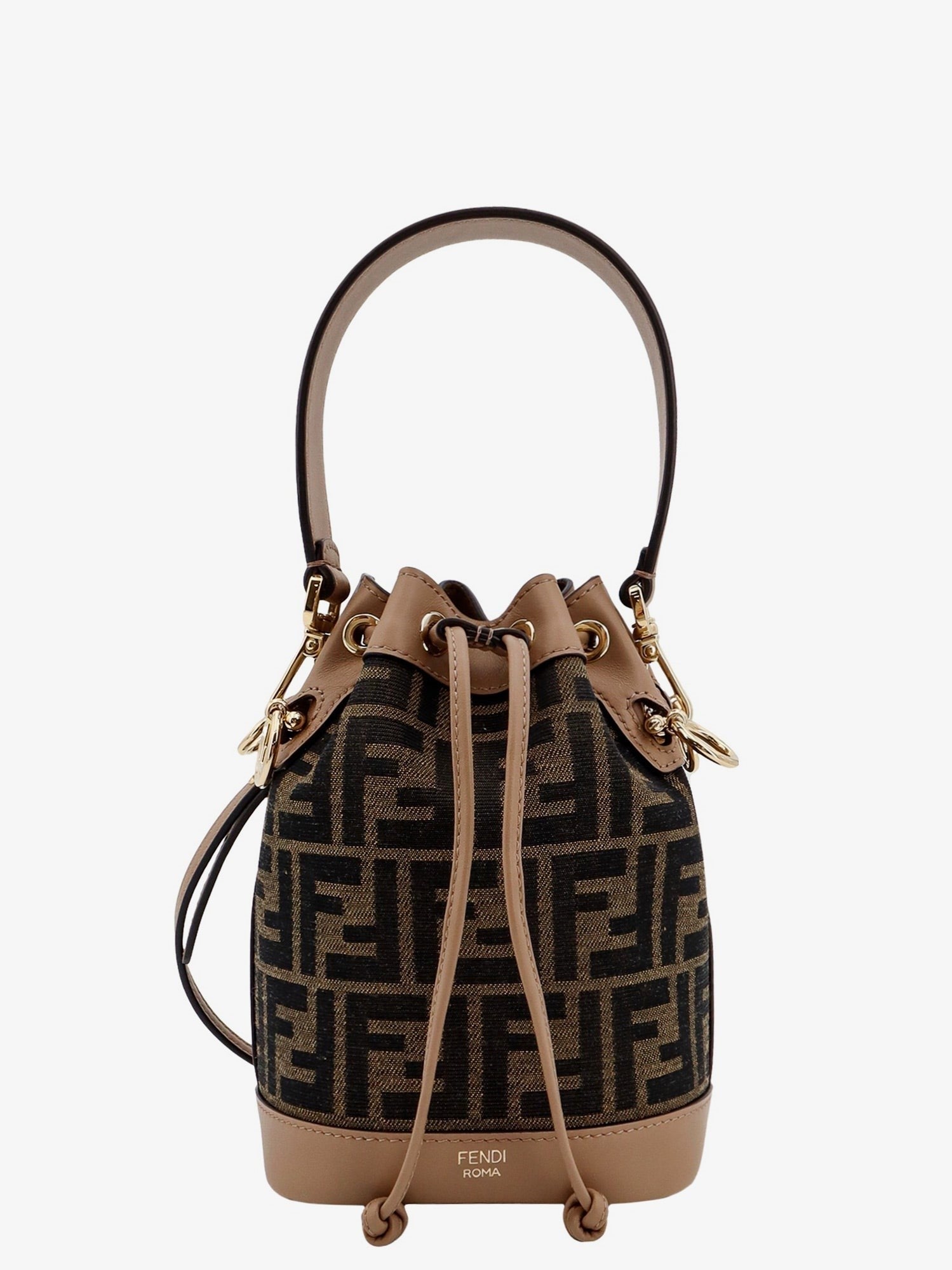 Fendi Mini Mon Tresor FF jacquard fabric and leather bucket bag