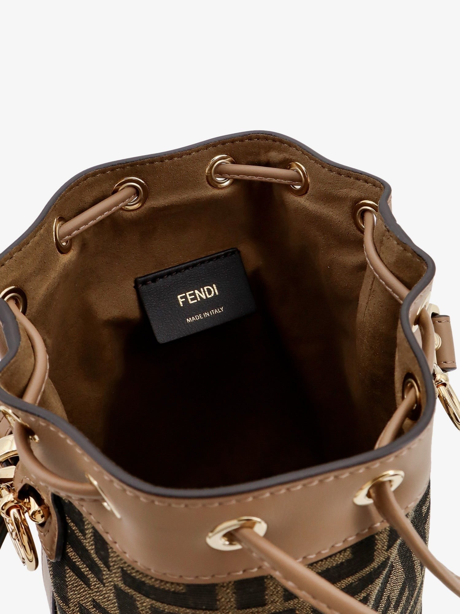 Fendi Mini Mon Tresor FF jacquard fabric and leather bucket bag
