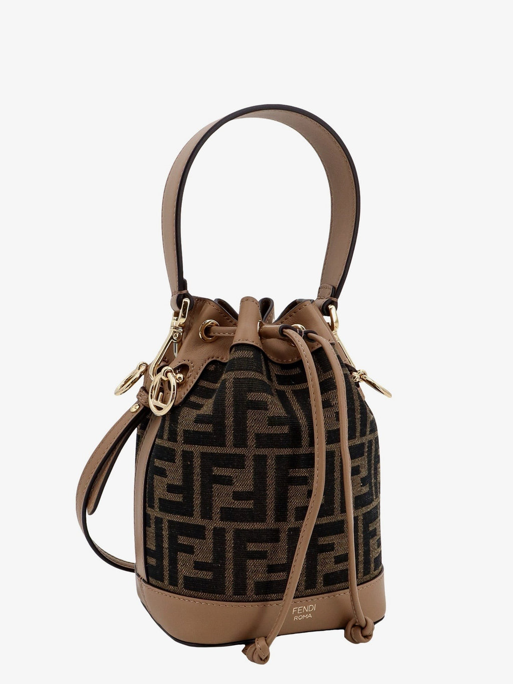 Fendi Mini Mon Tresor FF jacquard fabric and leather bucket bag