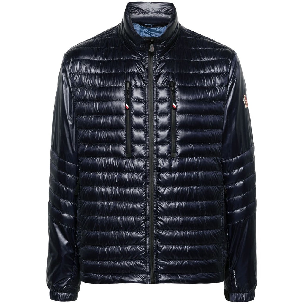 Moncler Grenoble dark blue high-shine padded down jacket front view
