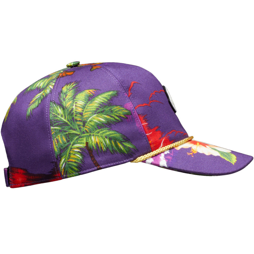 Side view of the Moncler Palm Angels purple floral print baseball cap
